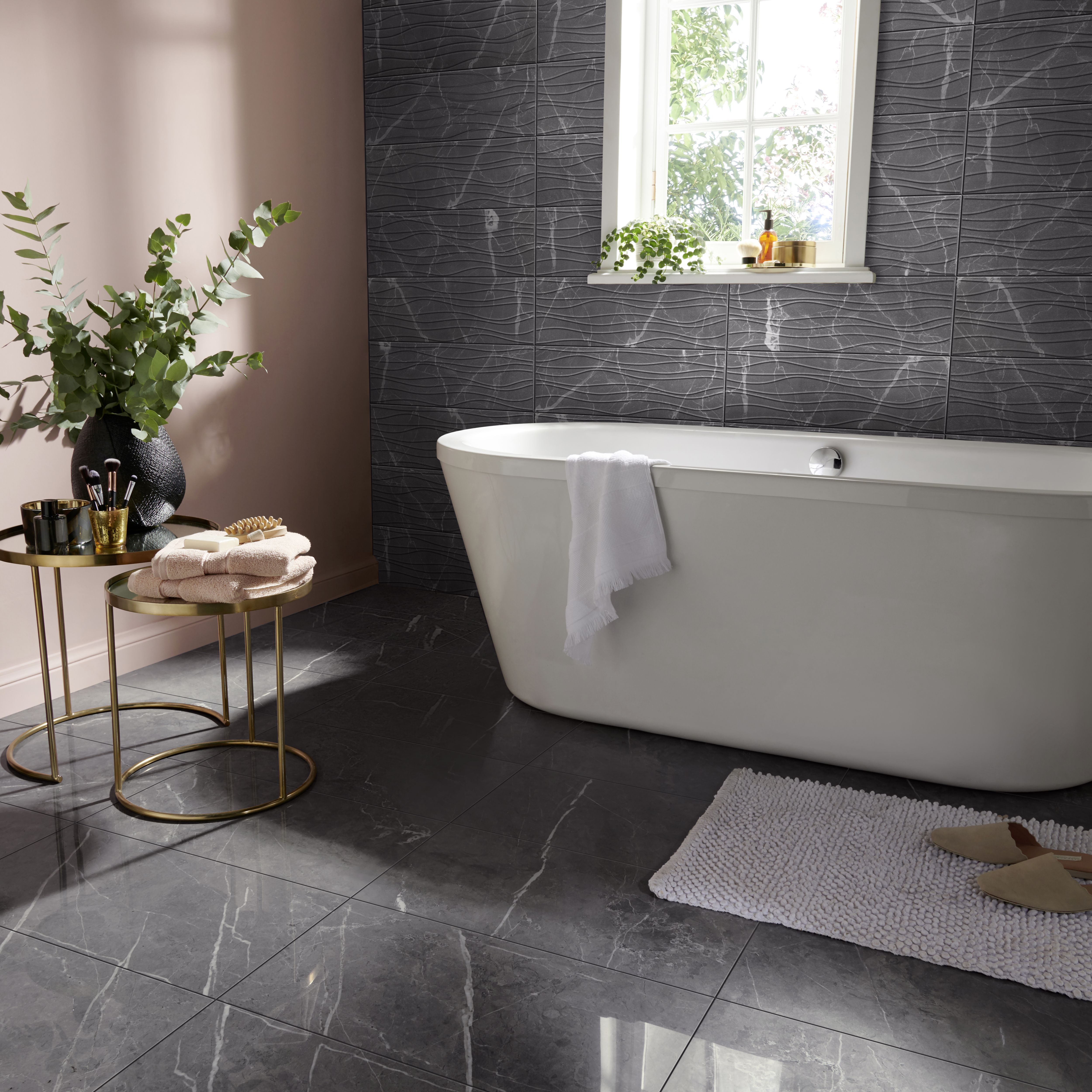 Elegance Silver Gloss Marble effect Ceramic Indoor Wall & floor Tile, Pack of 7, (L)600mm (W)300mm