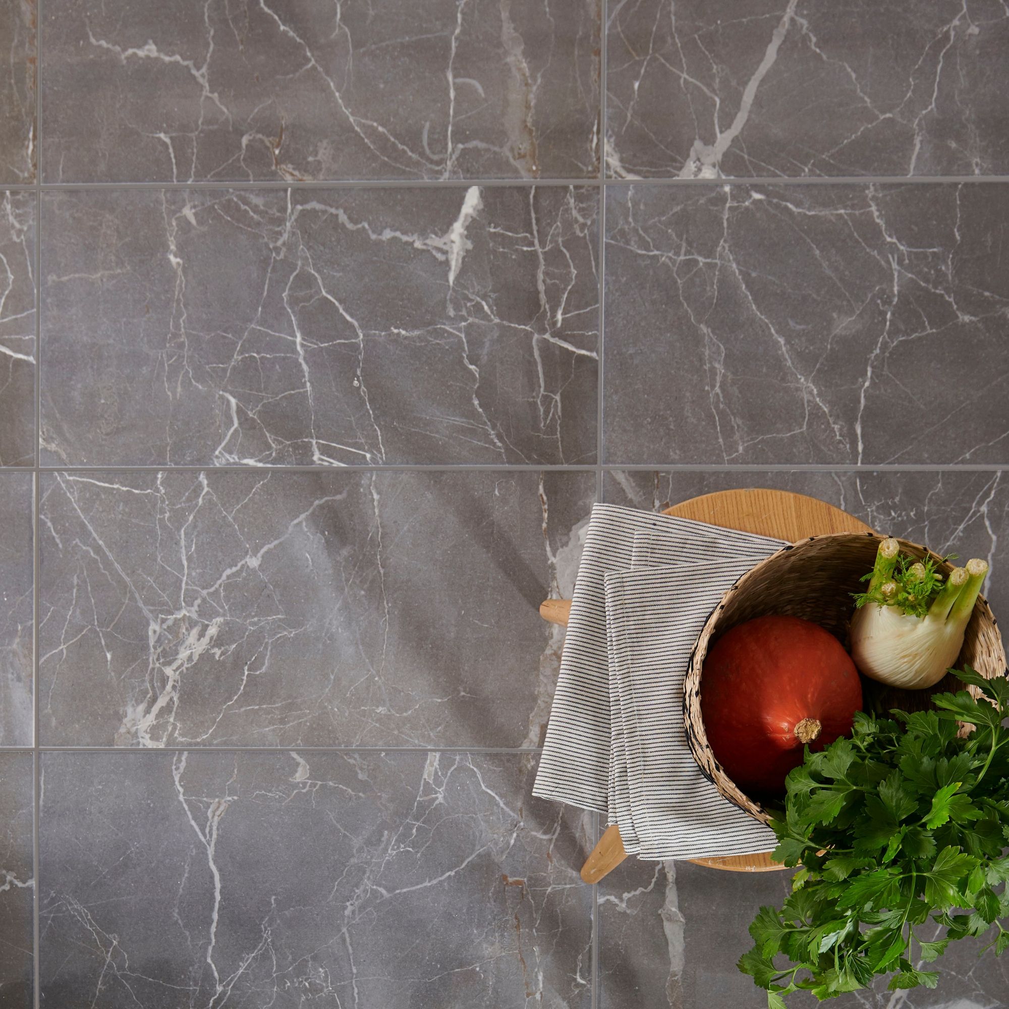 Elegance Silver Gloss Marble effect Ceramic Wall & floor Tile, Pack of 7, (L)600mm (W)300mm