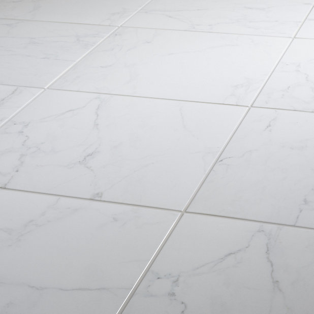 Elegance White Gloss Marble Effect, White Floor Tile With Grey Grout