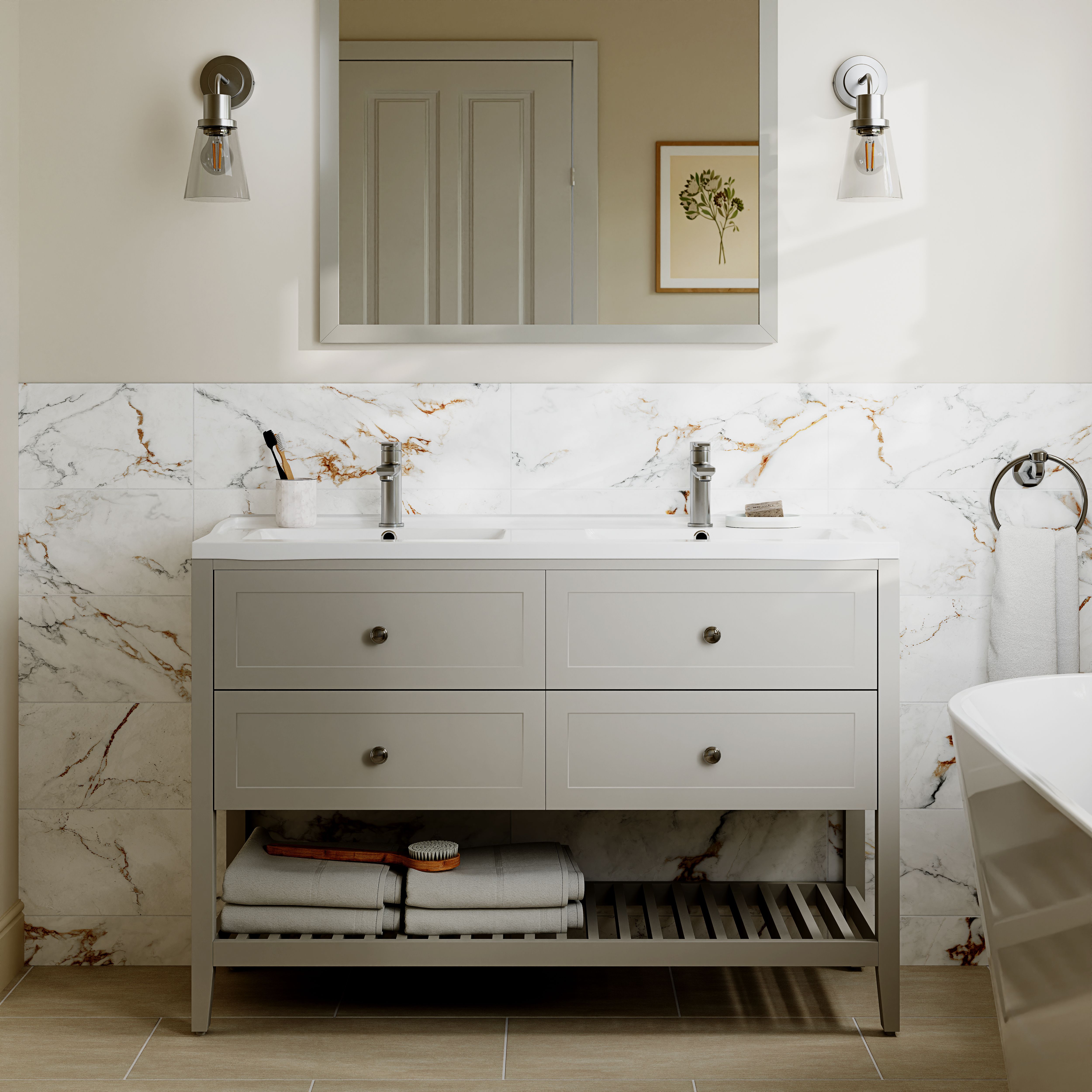 Elegance White & gold Gloss Marble effect Ceramic Indoor Wall Tile, Pack of 12, (L)600mm (W)200mm