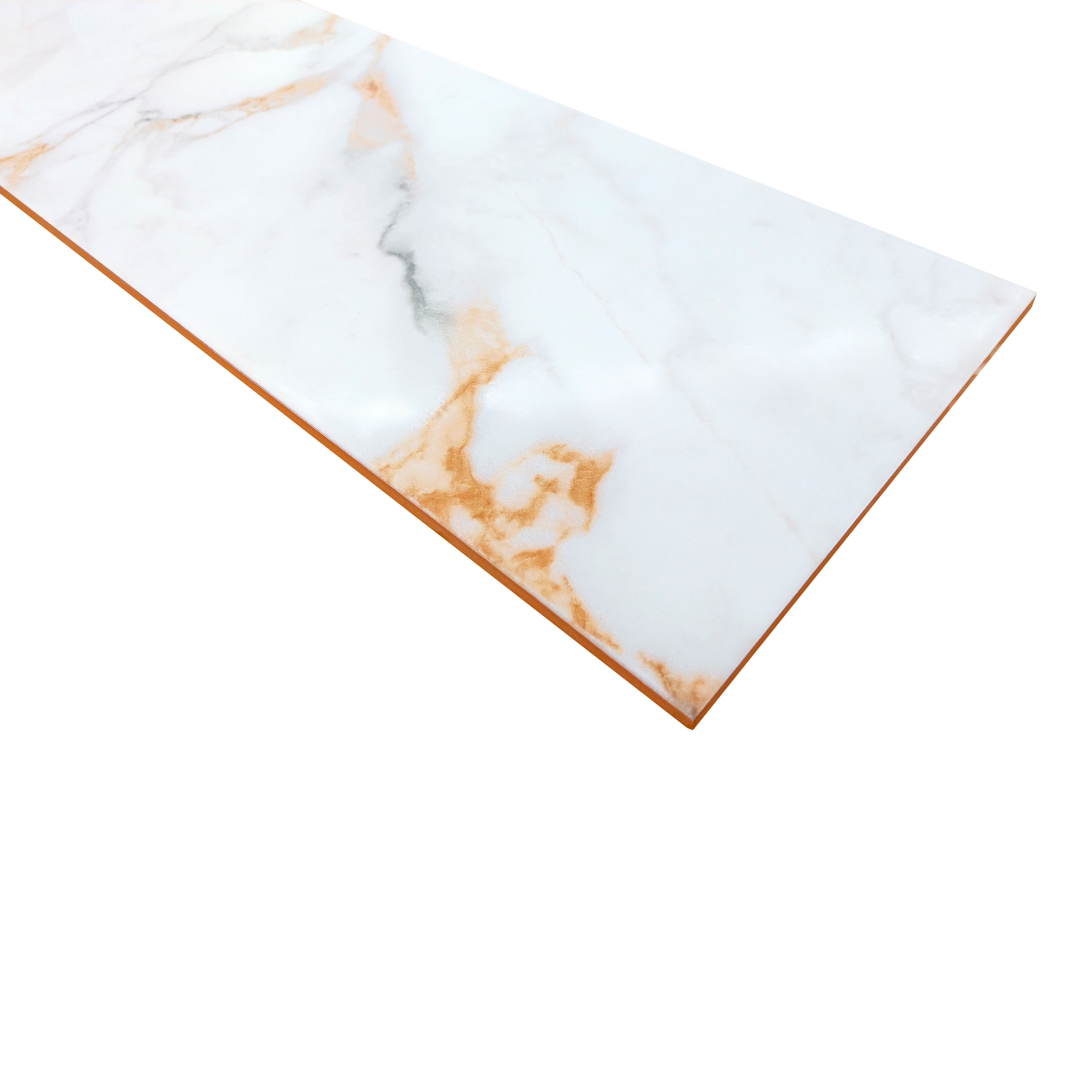 Elegance White & gold Gloss Marble effect Ceramic Indoor Wall Tile, Pack of 12, (L)600mm (W)200mm