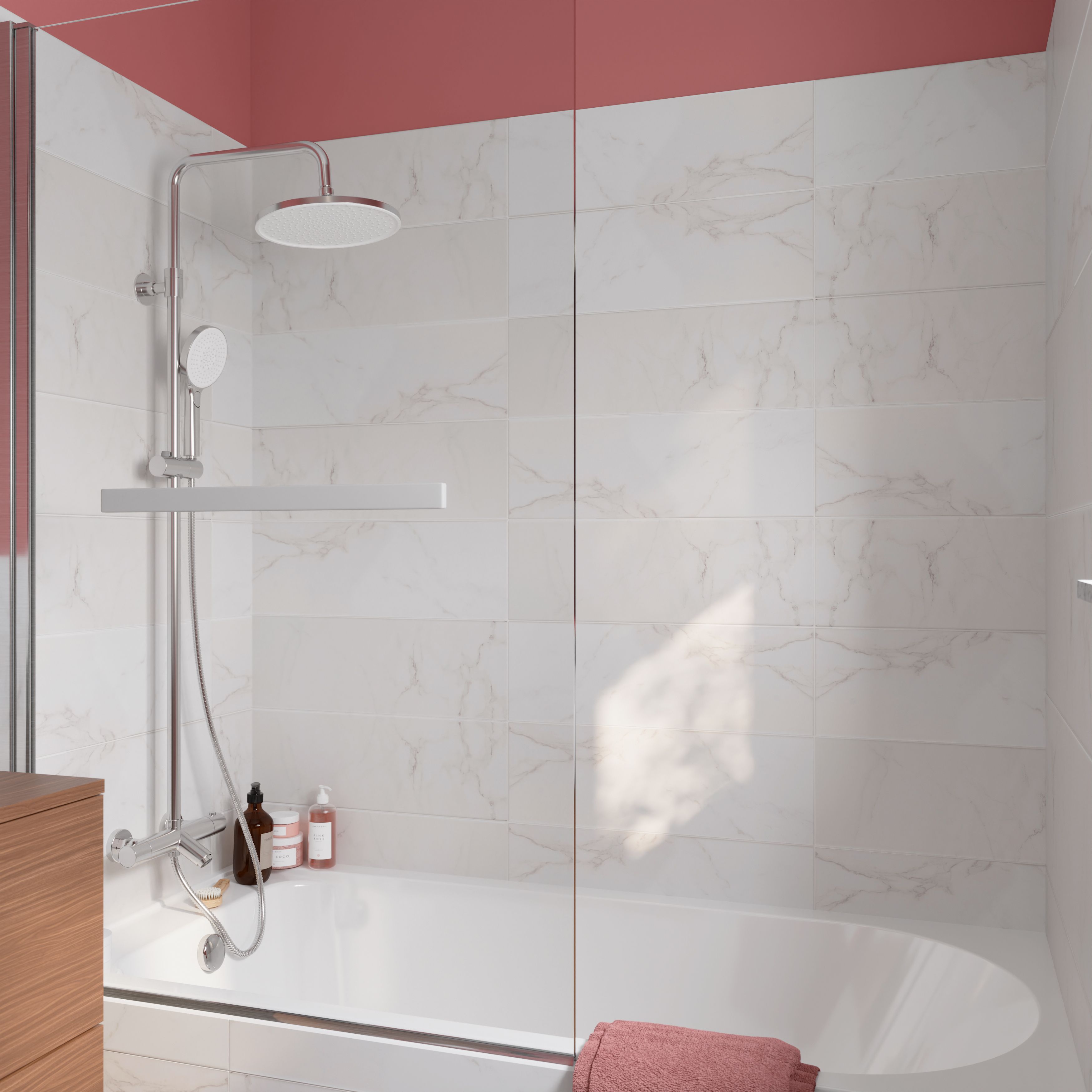 Elegance White Marble effect Ceramic Indoor Tile, Pack of 7, (L)600mm (W)200mm