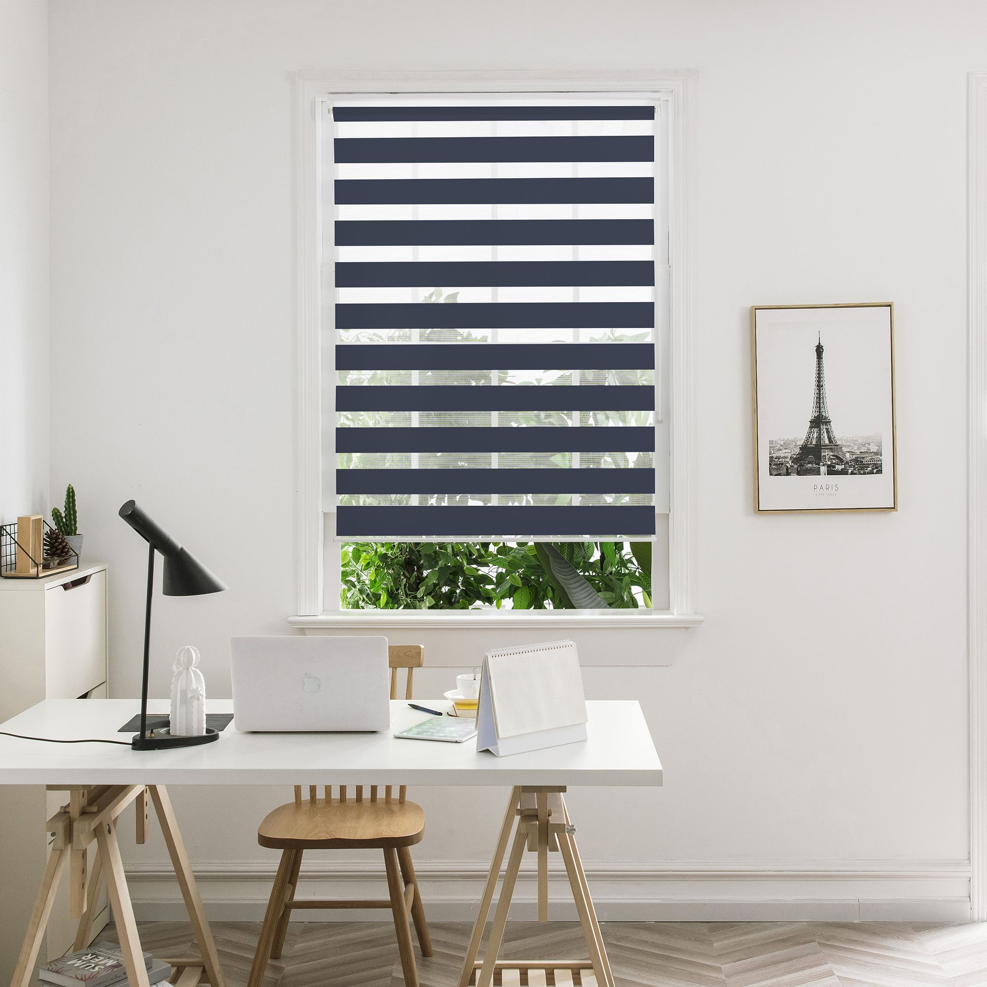 Elin Corded Dark blue Striped Day & night Roller Blind (W)160cm (L)180cm - 3