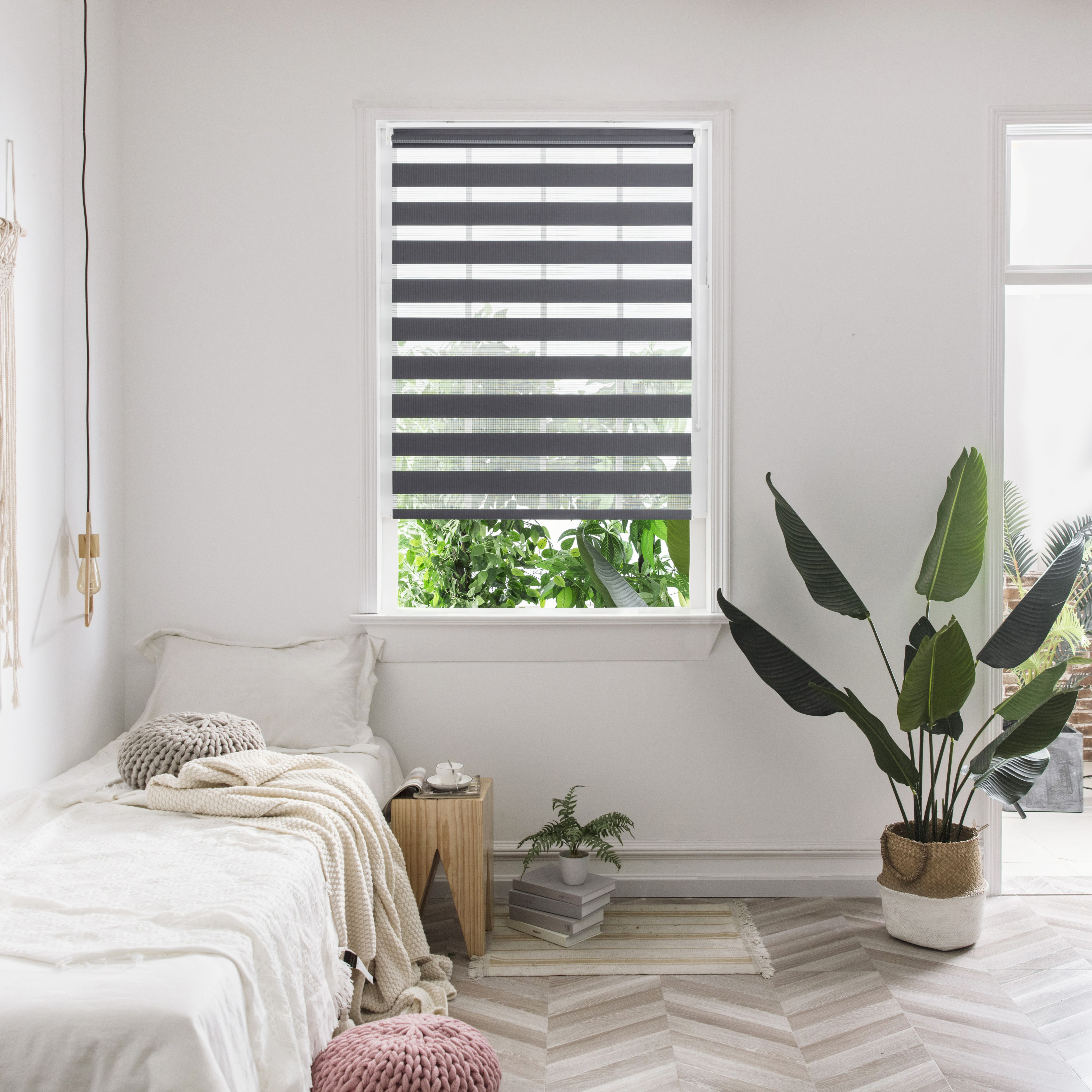 Elin Corded Dark grey Striped Day & night Roller Blind (W)120cm (L)180cm - 9