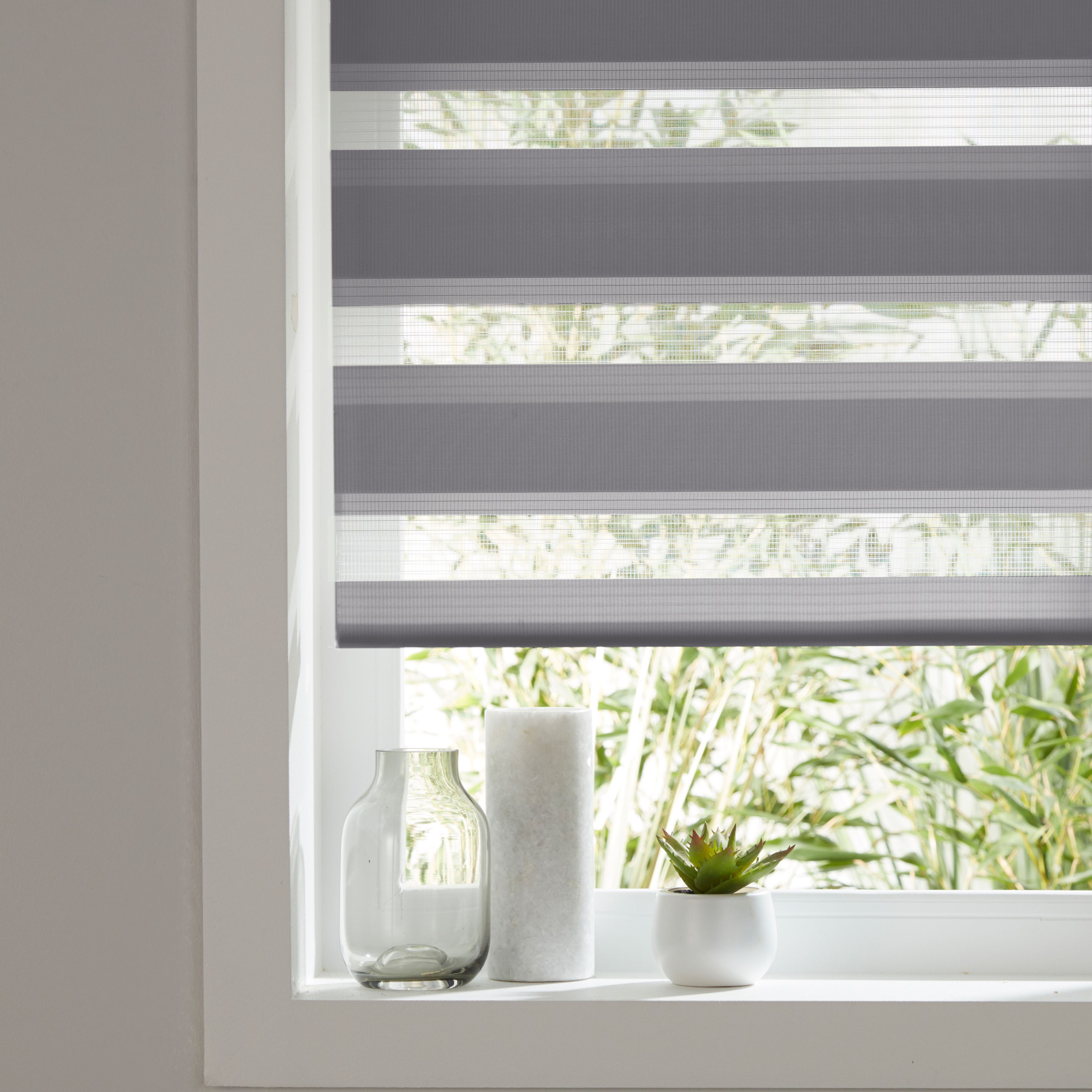 Elin Corded Dark grey Striped Day & night Roller Blind (W)160cm (L)180cm