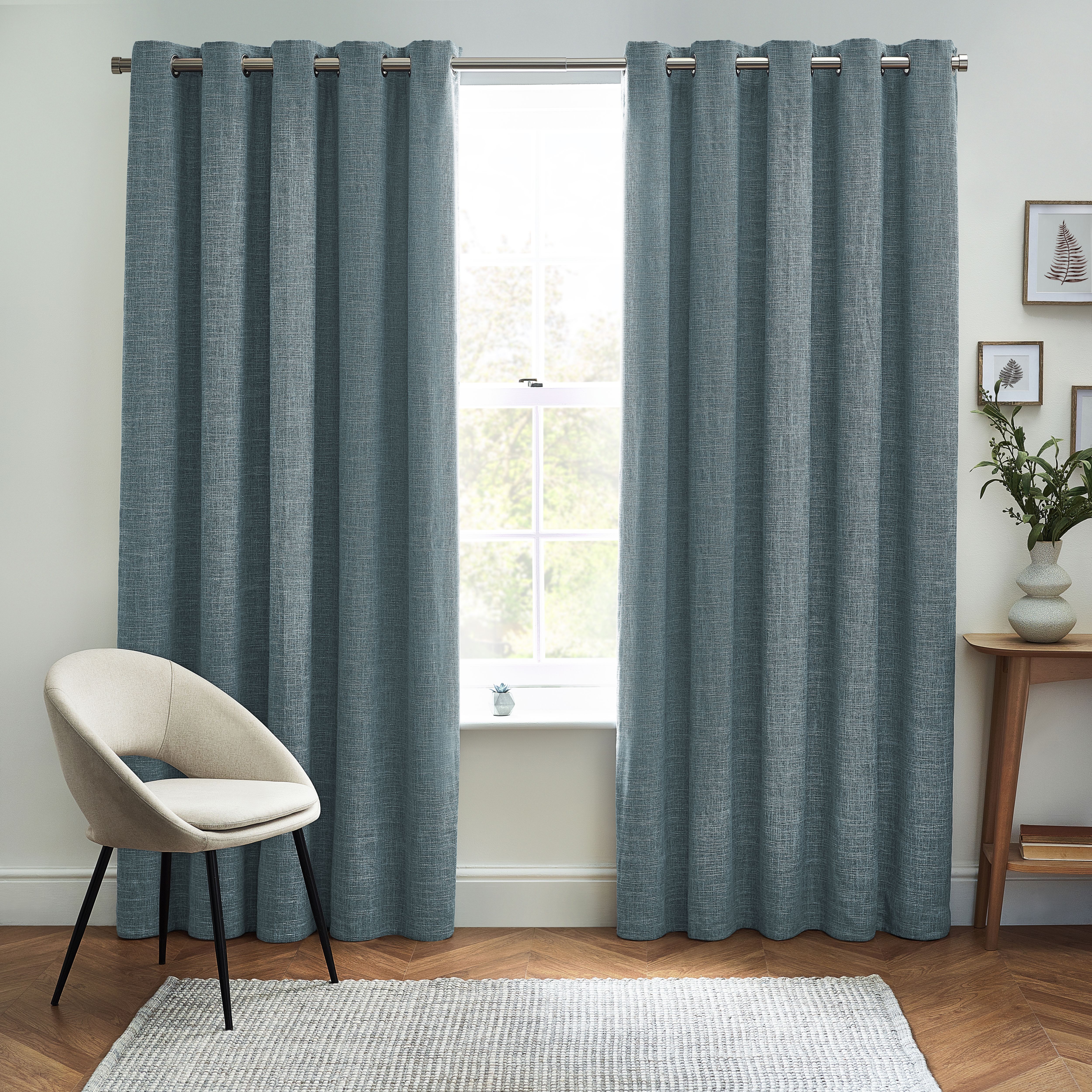 Elisa Blue Slub Lined Eyelet Curtains (W)167cm (L)228cm, Pair | DIY At B&Q