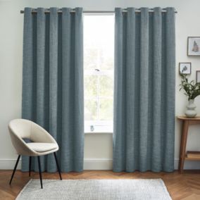 Elisa Blue Slub Lined Eyelet Curtains (W)167cm (L)228cm, Pair
