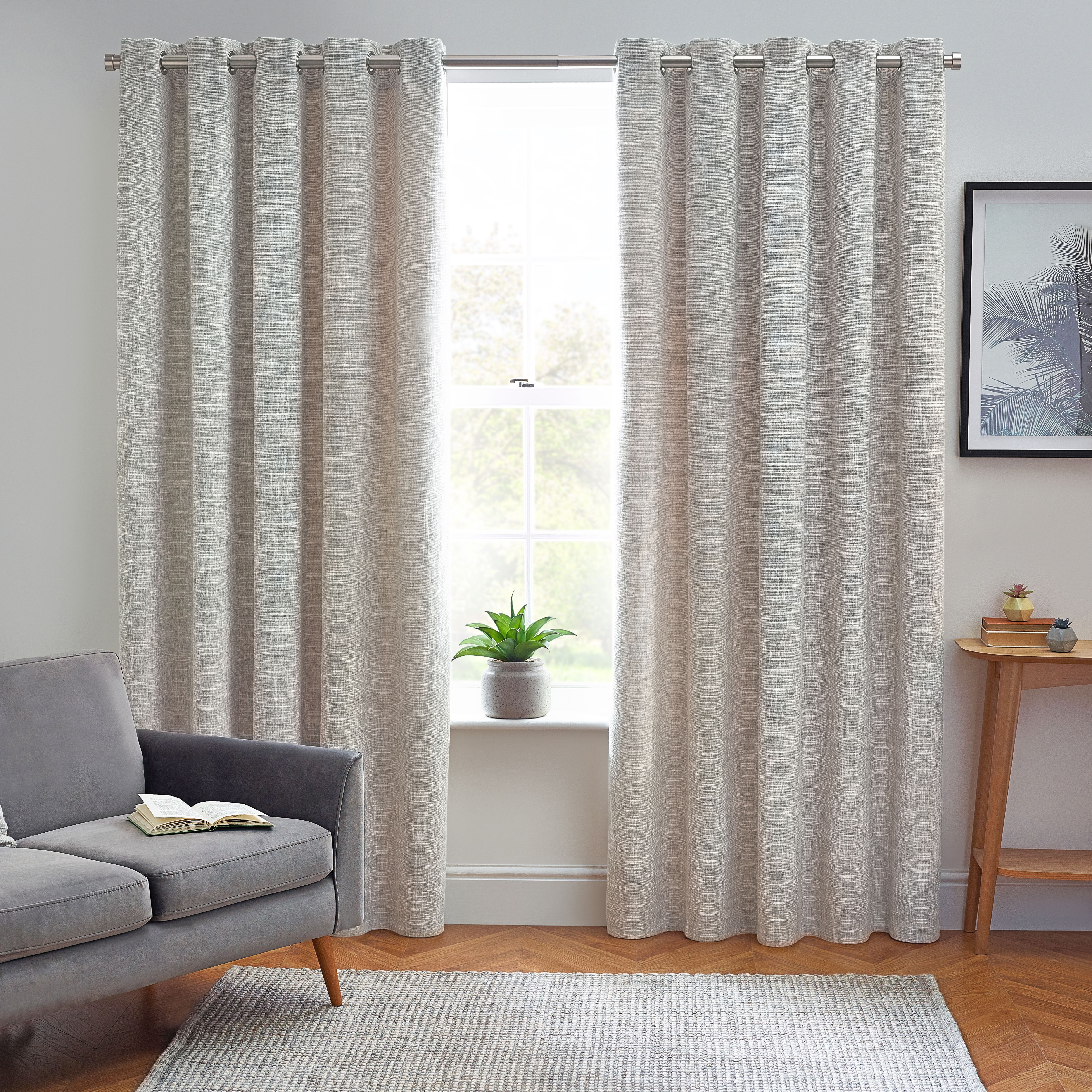 Elisa Ecru Slub Lined Eyelet Curtains (W)117cm (L)137cm, Pair