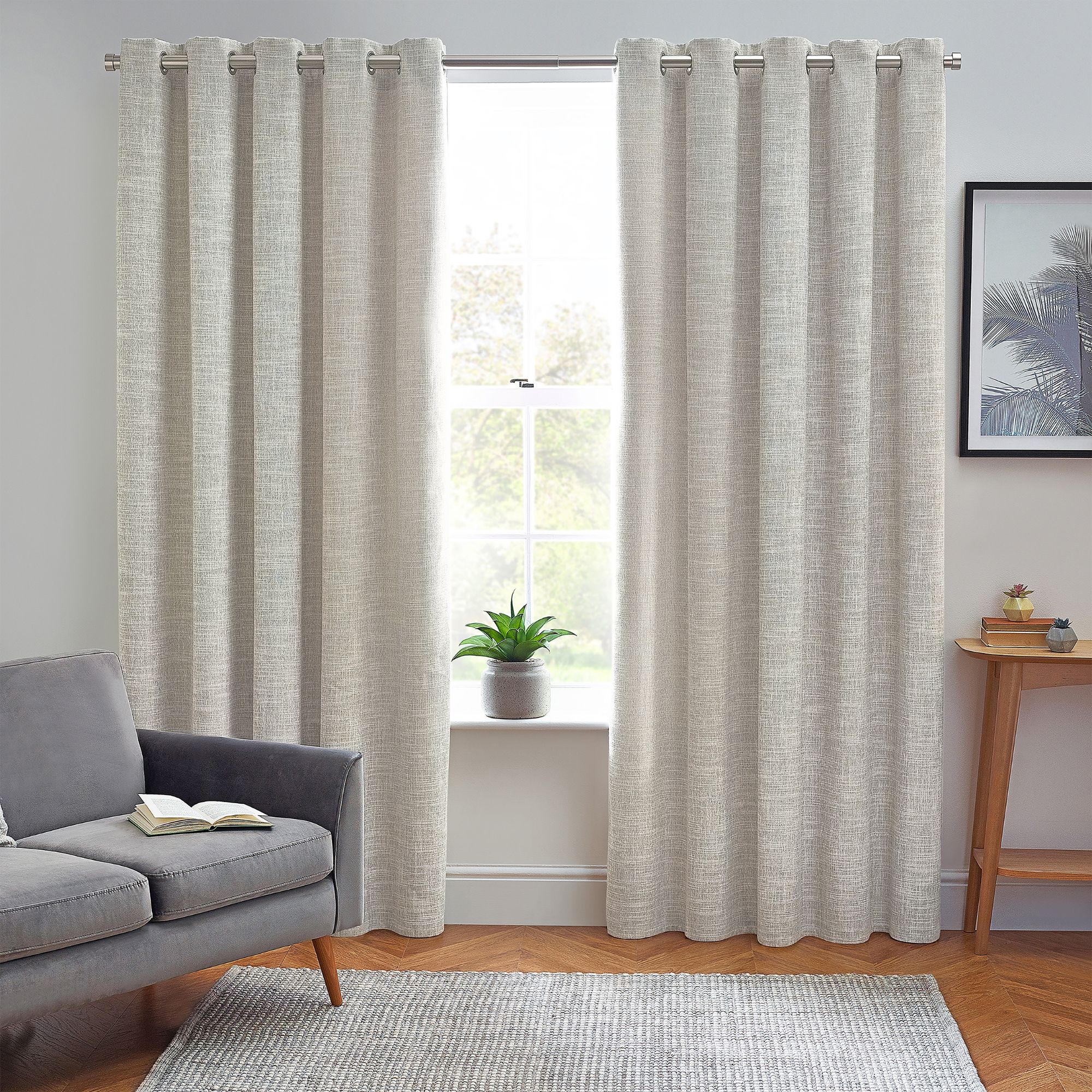 Elisa Ecru Slub Lined Eyelet Curtains (W)228cm (L)228cm, Pair