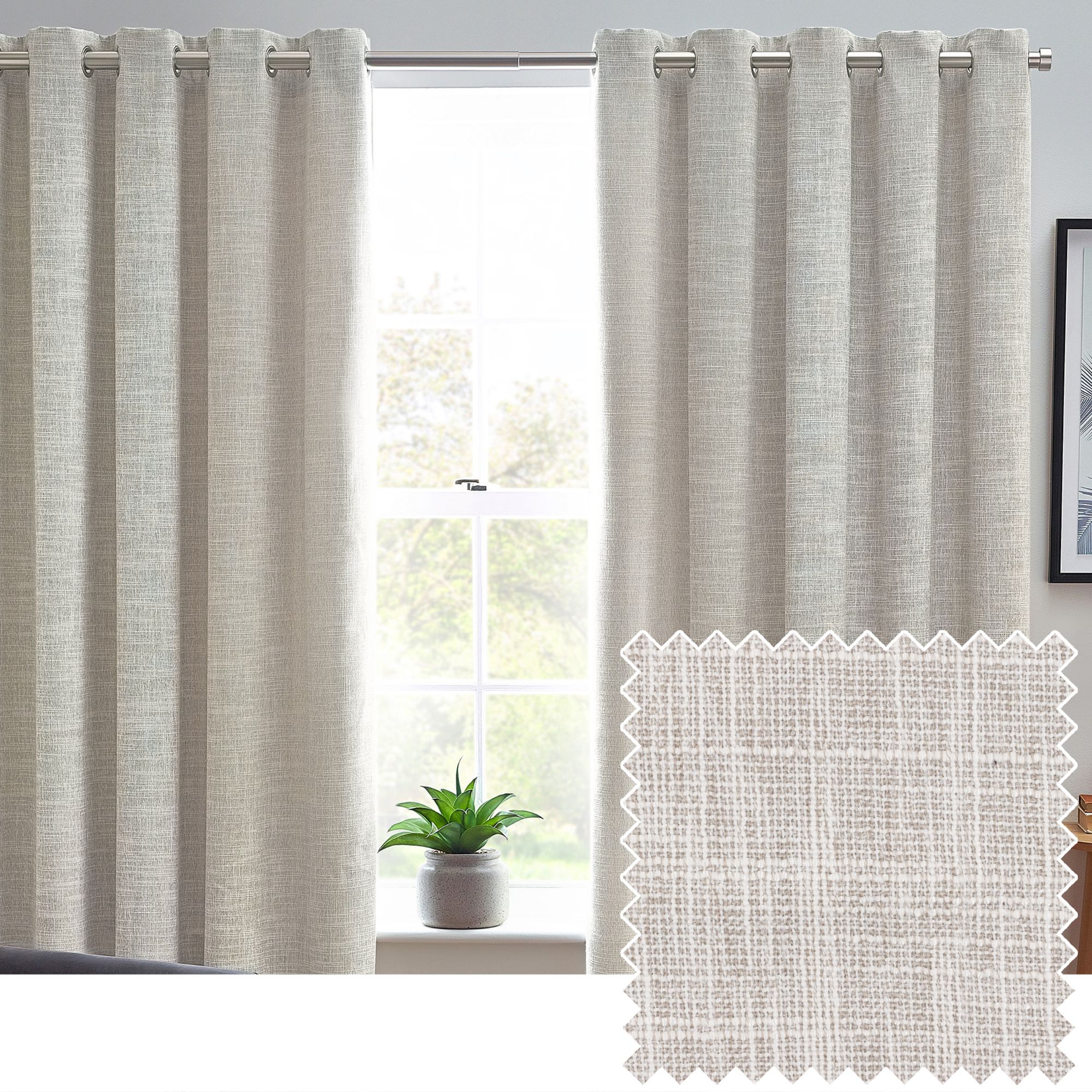 Elisa Ecru Slub Lined Eyelet Curtains (W)228cm (L)228cm, Pair