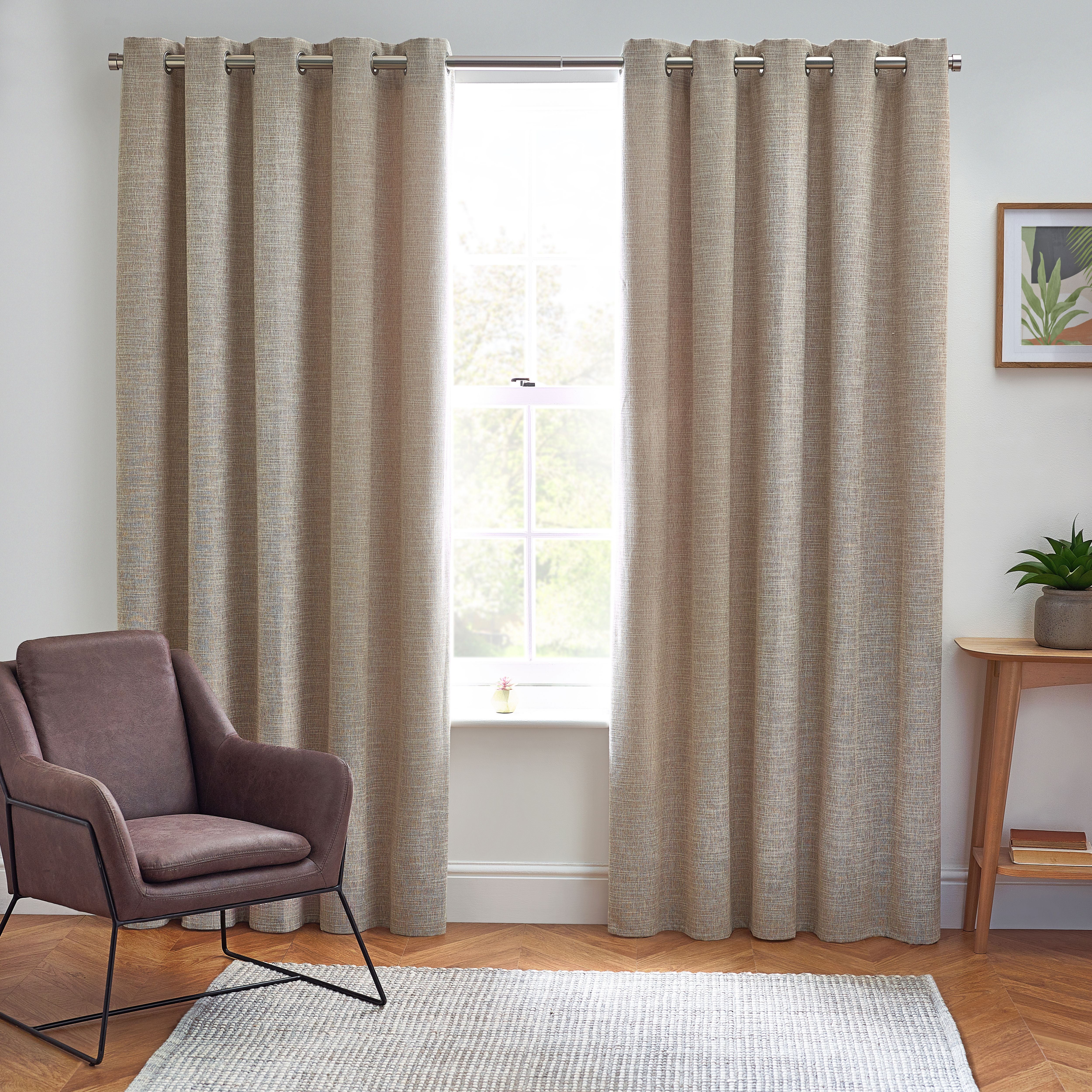 Elisa Warm Beige Slub Lined Eyelet Curtains (W)117cm (L)137cm, Pair