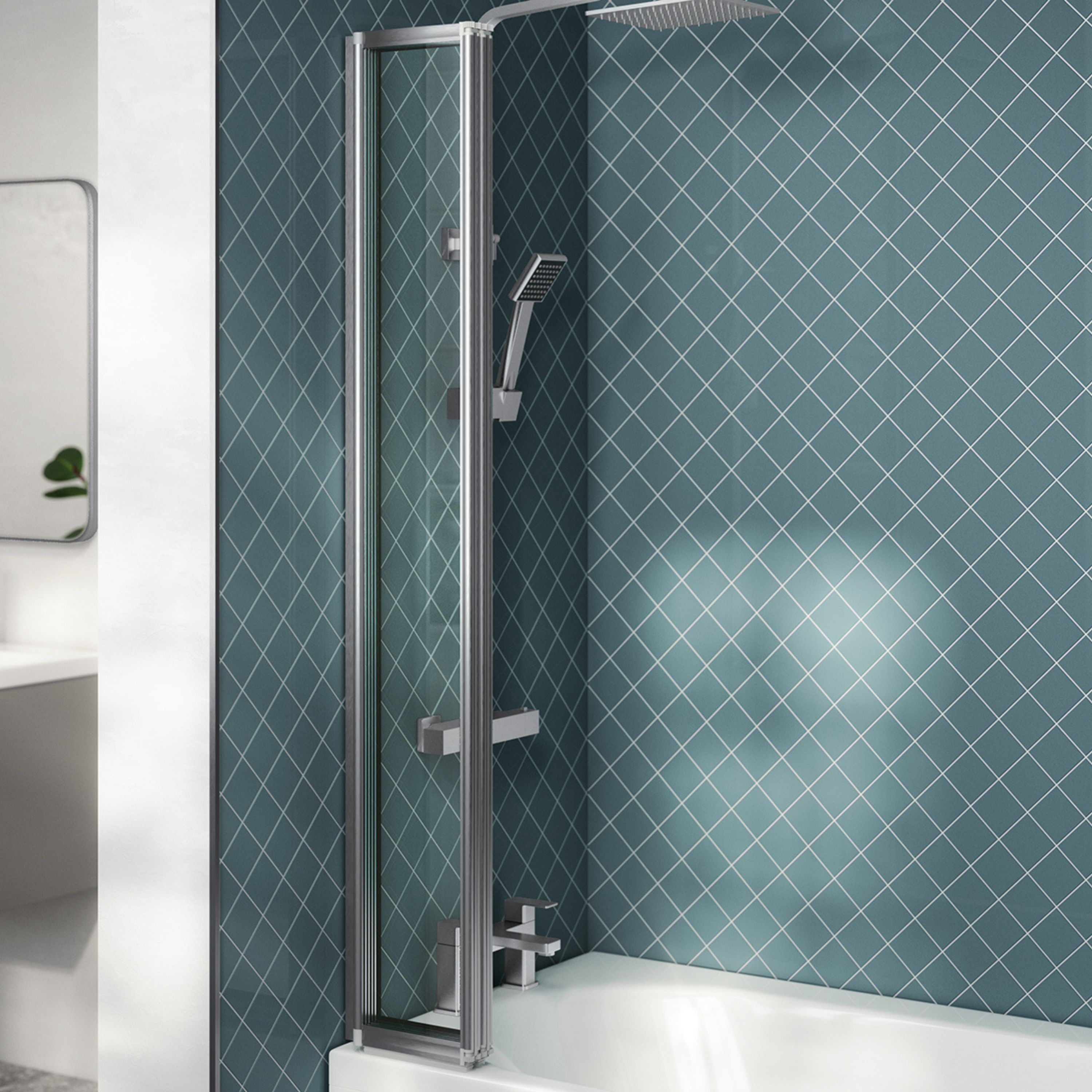 Ellsi Neo Folding 4 panel Chrome effect frame Bath screen (W) 840mm (H ...