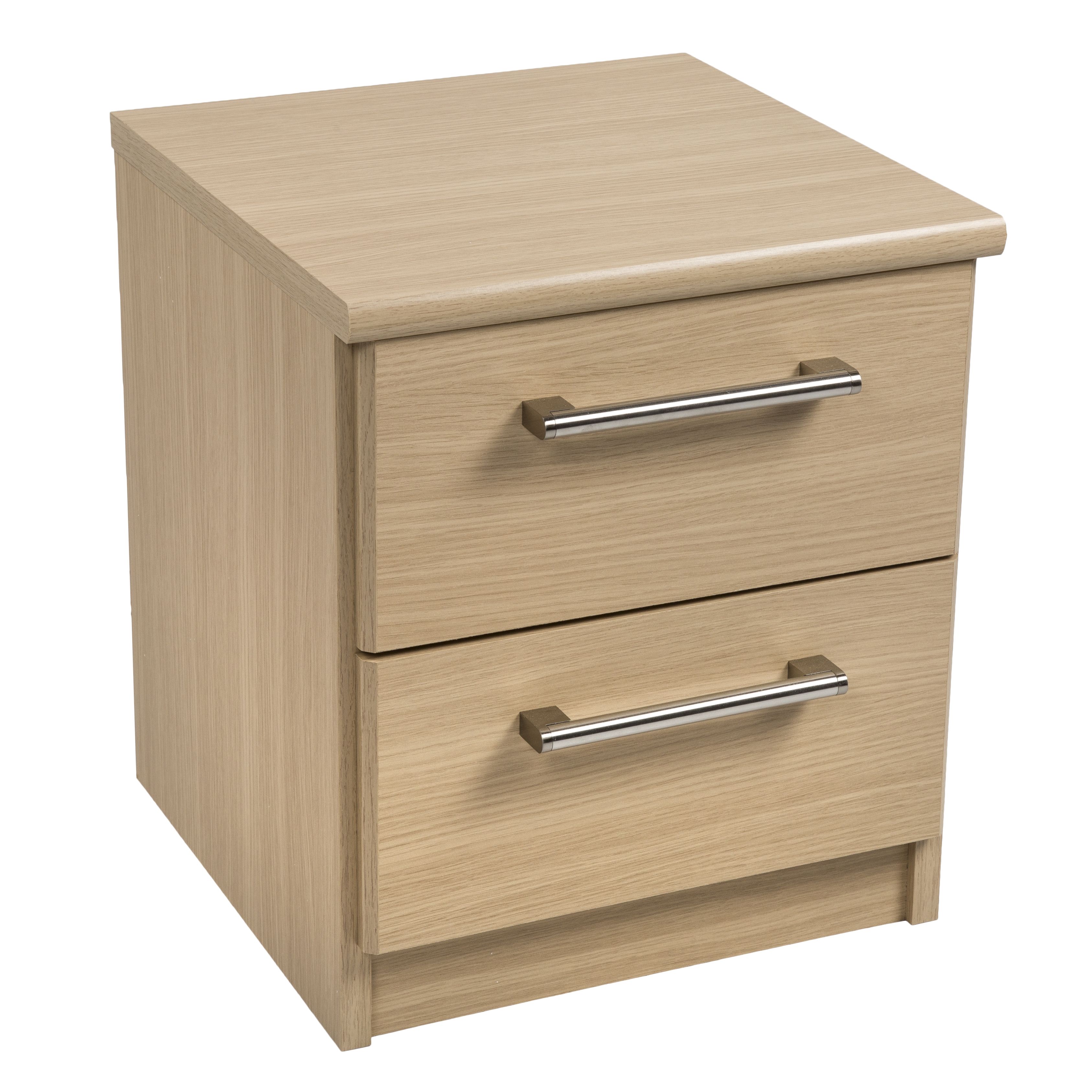 Elsey Matt oak effect 2 Drawer Bedside chest (H)444mm (W)386mm (D)375mm