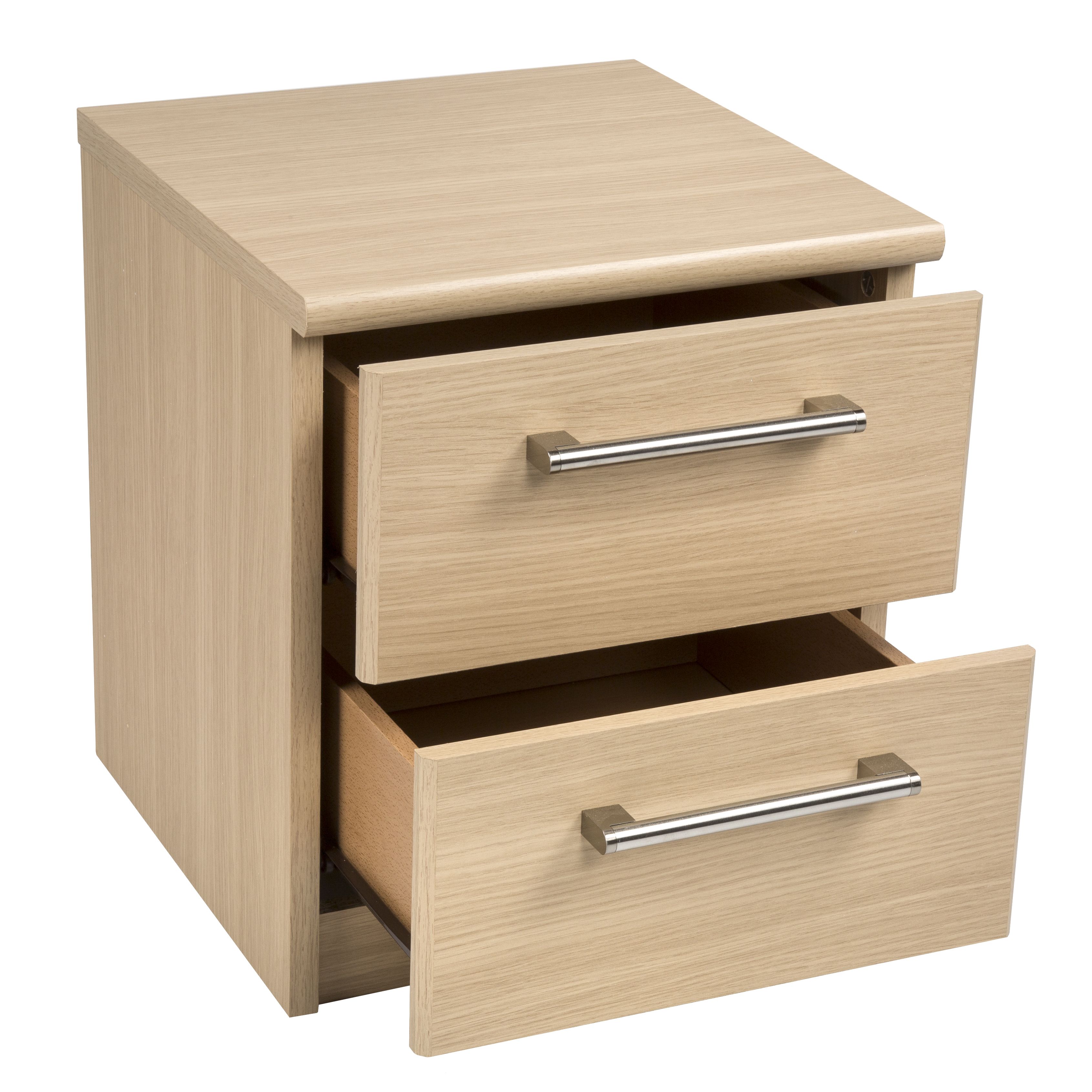 Elsey Matt oak effect 2 Drawer Bedside chest (H)444mm (W)386mm (D)375mm
