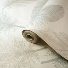 Elstow Teal Feather Textured Wallpaper
