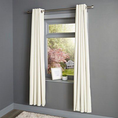 Elva Cream Plain Blackout Eyelet Curtains (W)167cm (L)228cm, Pair | DIY ...