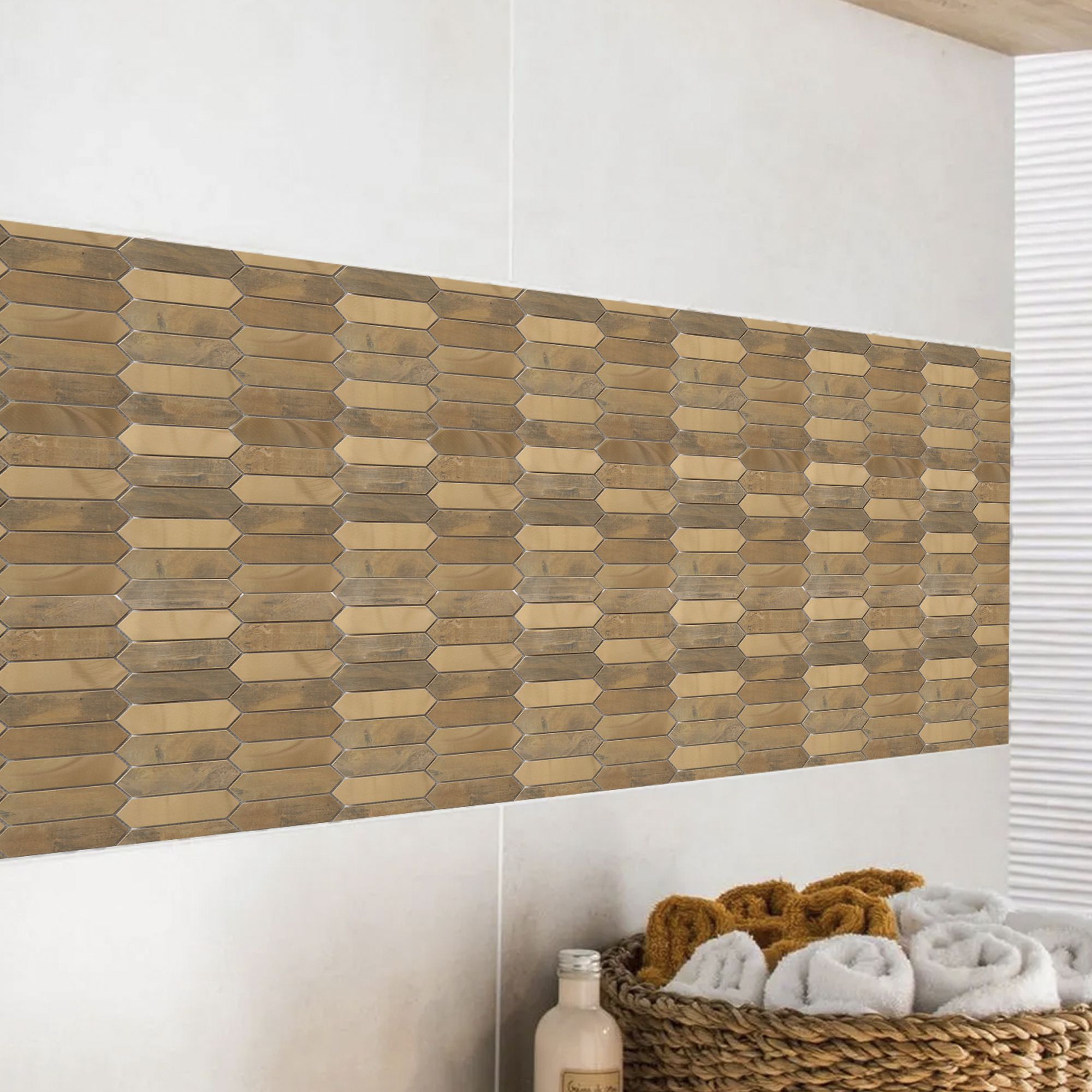 Enaide Gloss & matt Copper & stainless steel Mosaic tile sheet, (L)330mm (W)282mm