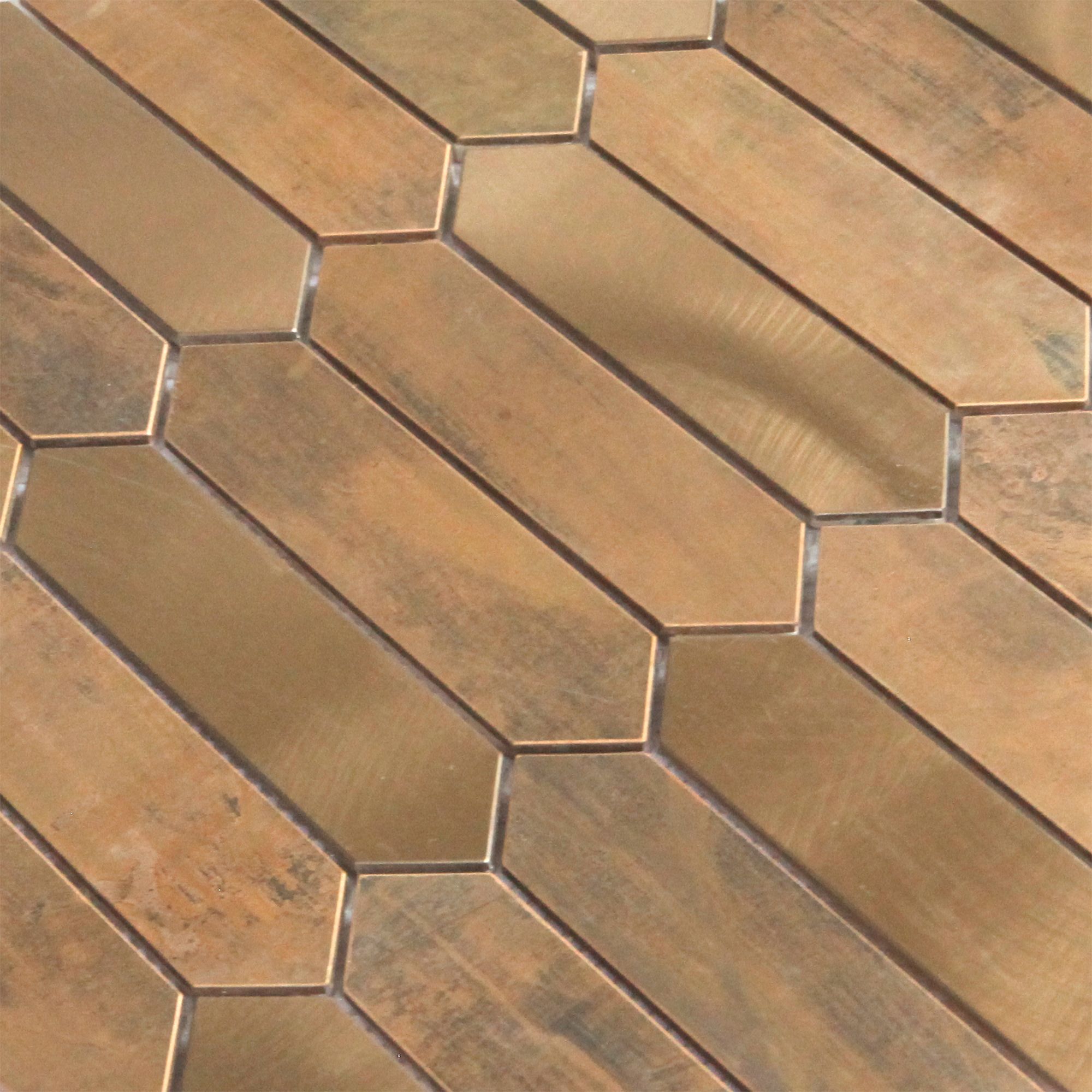 Enaide Gloss & matt Copper & stainless steel Mosaic tile sheet, (L)330mm (W)282mm