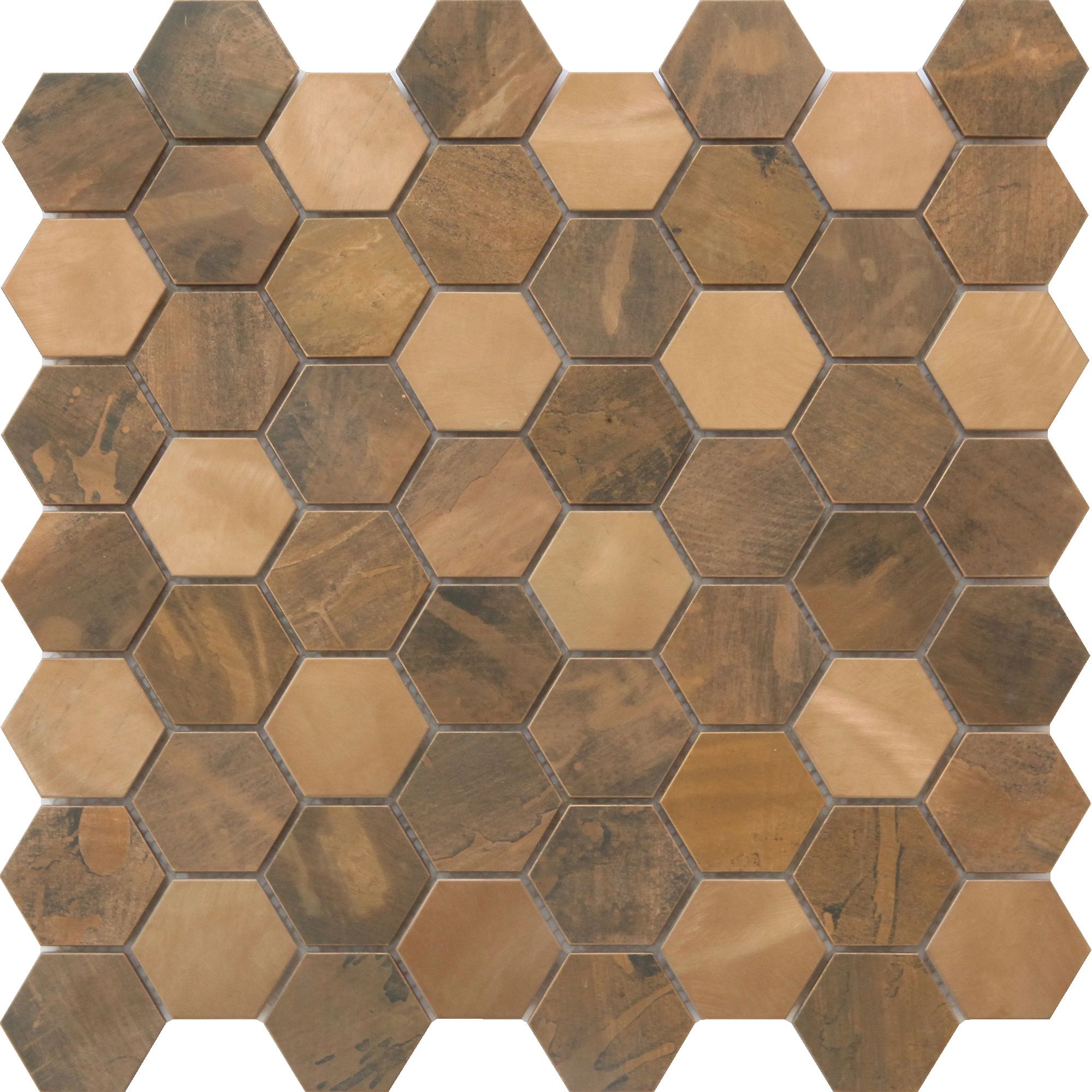 Enaide Gloss & matt Hexagon Copper & stainless steel Mosaic tile sheet, (L)296mm (W)299mm
