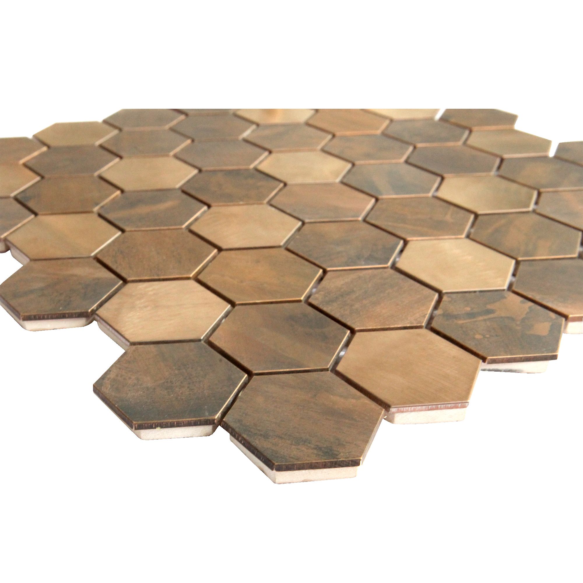 Enaide Gloss & matt Hexagon Copper & stainless steel Mosaic tile sheet, (L)296mm (W)299mm