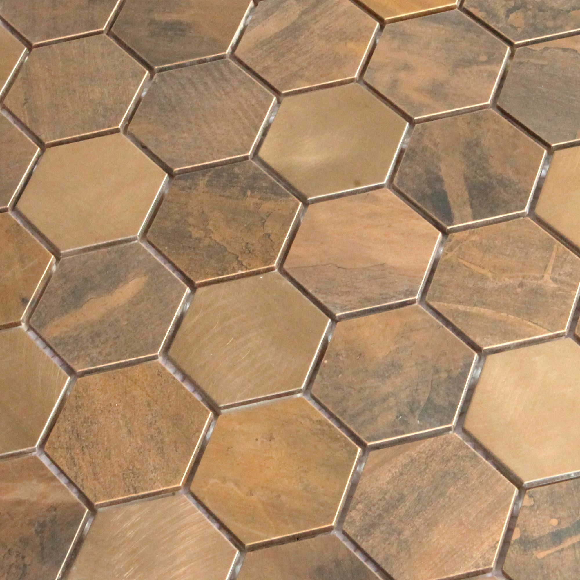 Enaide Gloss & matt Hexagon Copper & stainless steel Mosaic tile sheet, (L)296mm (W)299mm