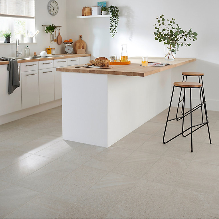 English Light Grey Satin Stone Effect, Grey Kitchen Tiles Floor
