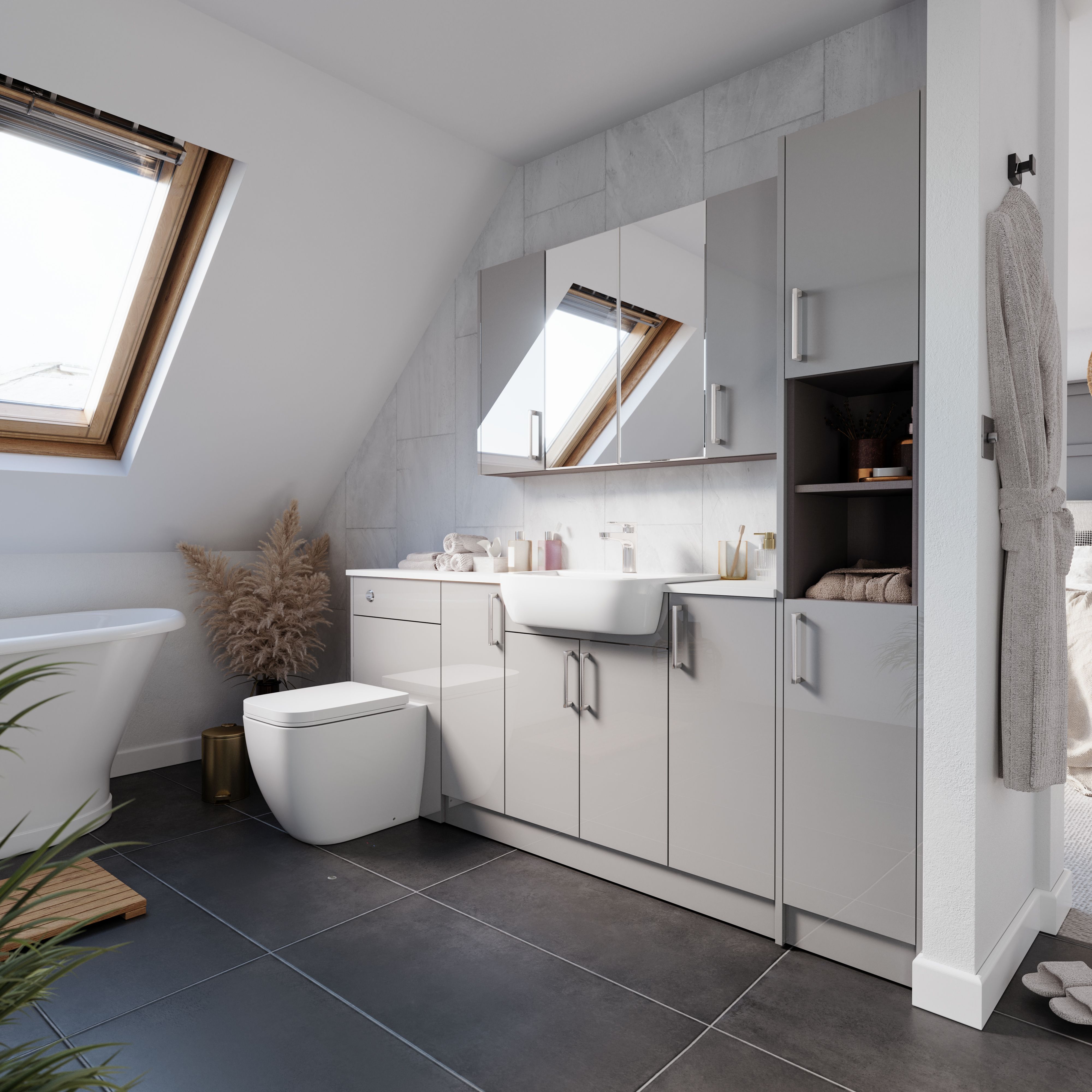 Ennis Gloss Light grey End panel (H)900mm | DIY at B&Q