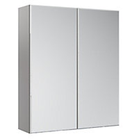 Ennis Gloss Light grey Modern Double Wall cabinet With 2 mirror doors (W)595mm (H)720mm