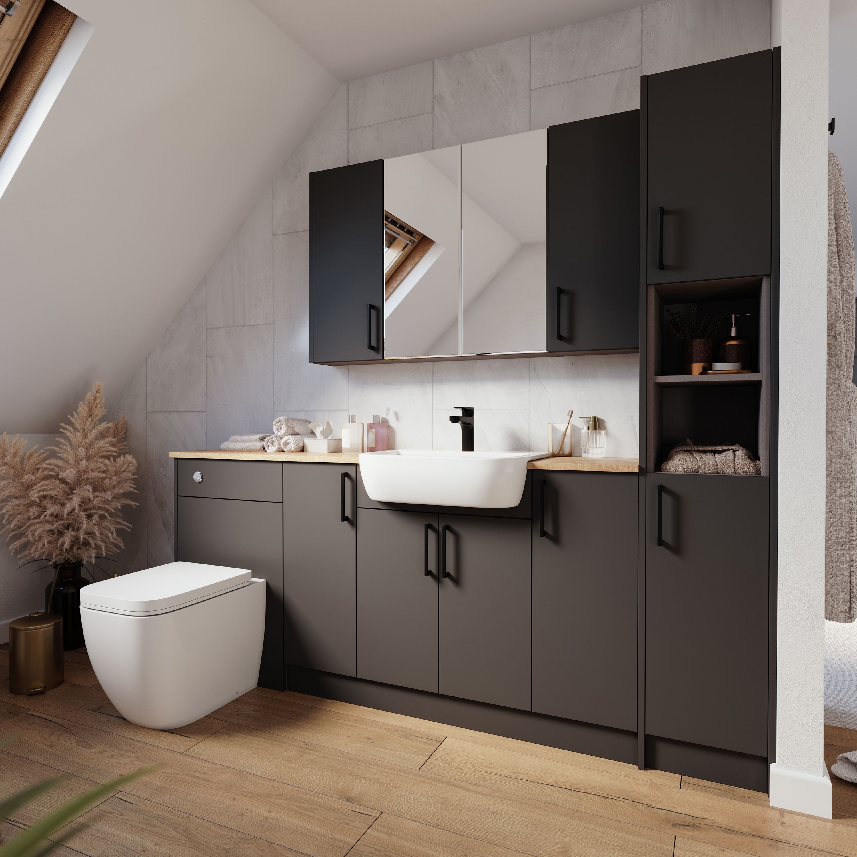 Ennis Matt Graphite Contemporary Freestanding Slimline Toilet cabinet (H)820mm x (W)600mm