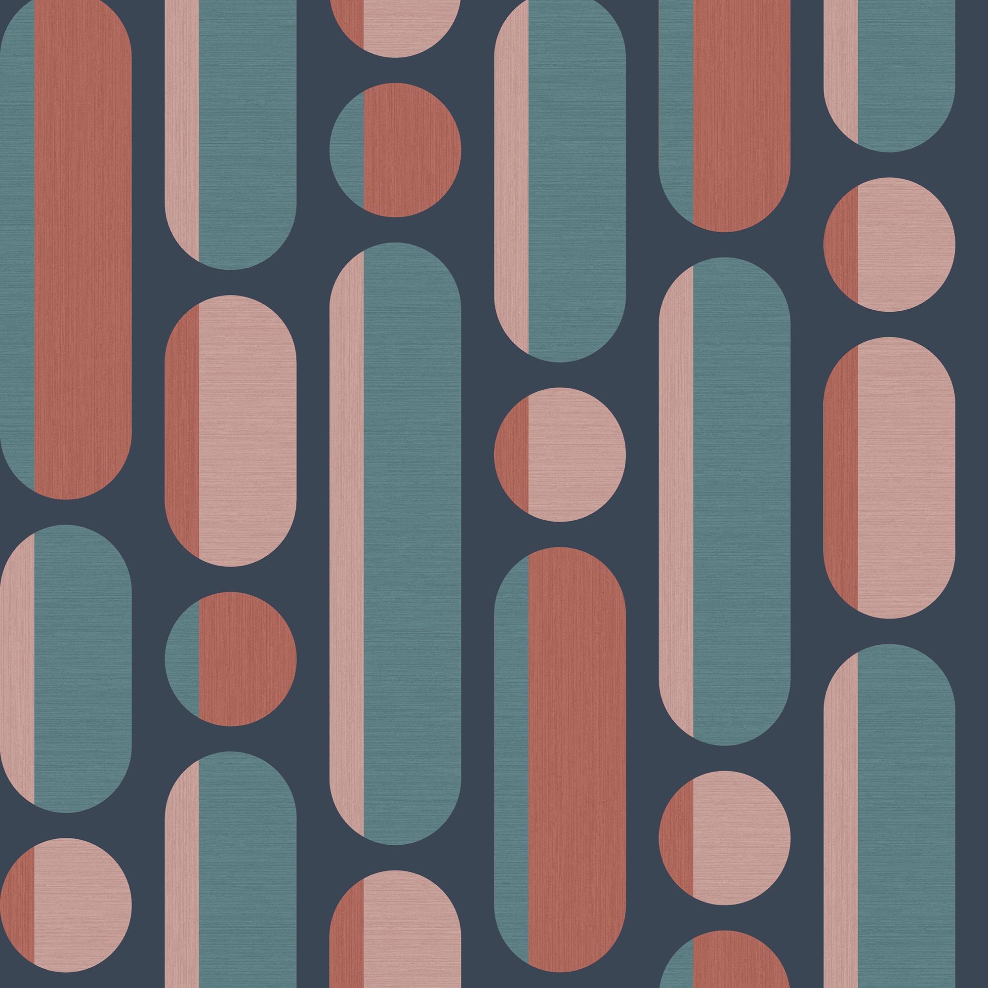 Envy Morse Coral & Navy Geometric Smooth Wallpaper Sample