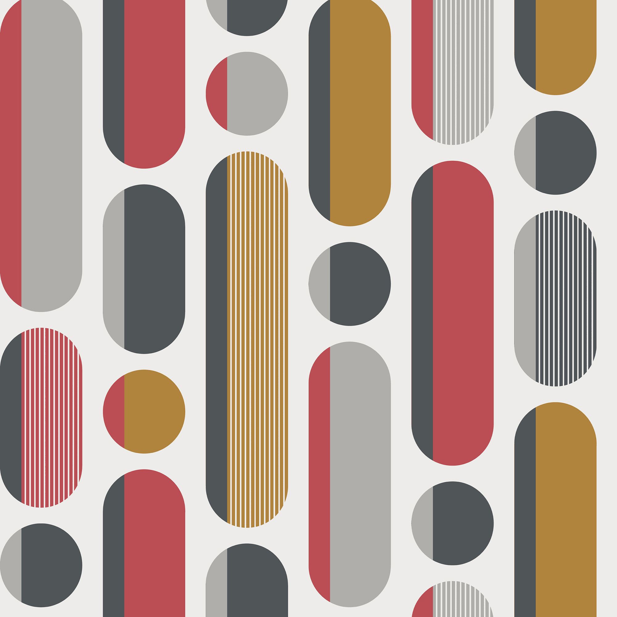 Envy Morse Red, Grey & Mustard Geometric Smooth Wallpaper Sample