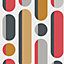 Envy Morse Red, Grey & Mustard Geometric Smooth Wallpaper Sample