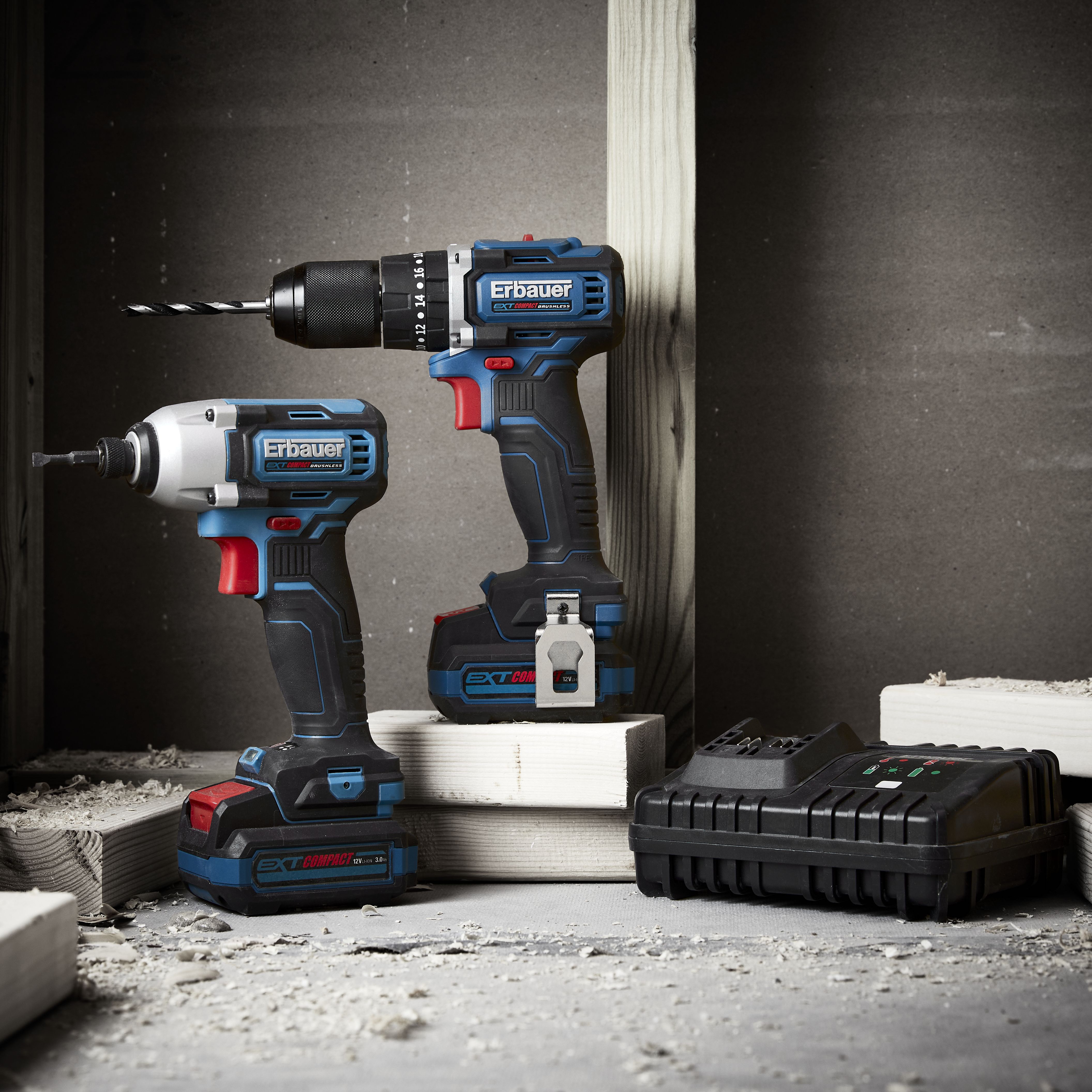 Erbauer 12V Li-ion EXT Brushless Cordless Combi drill & impact driver (2 x 3Ah) ECD12-Li-2 / EID12-Li-2