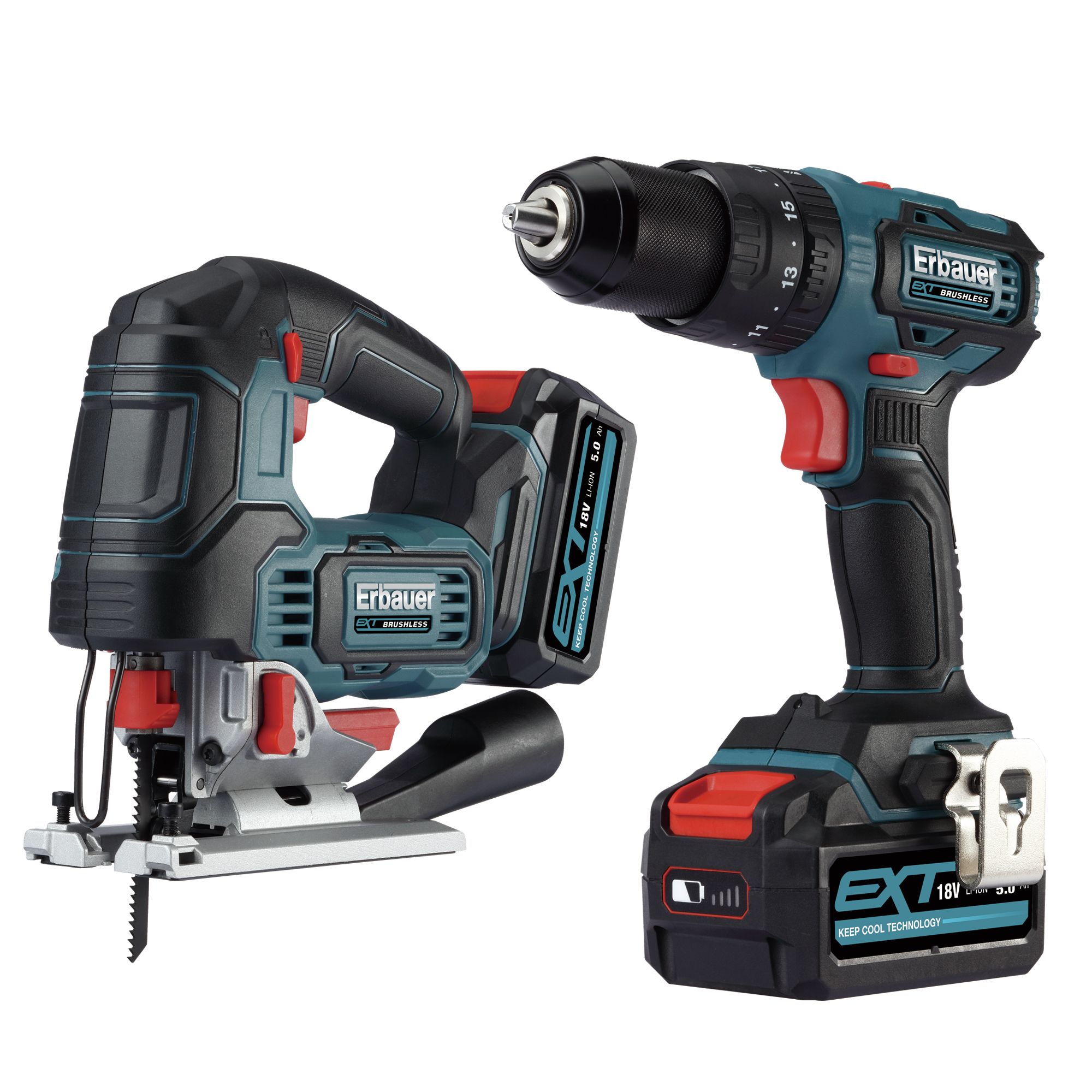 Erbauer 18V 5 Li ion EXT Cordless 2 piece Power tool kit ECD18 Li