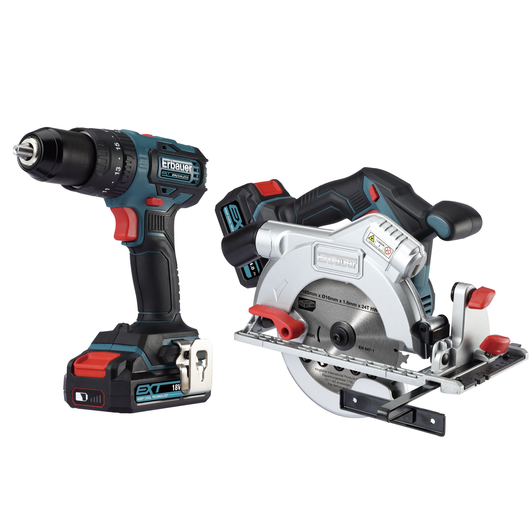 Erbauer 18V Li-ion EXT Cordless Combi drill & circular saw) - ECD18-Li-2 ECS18-Li