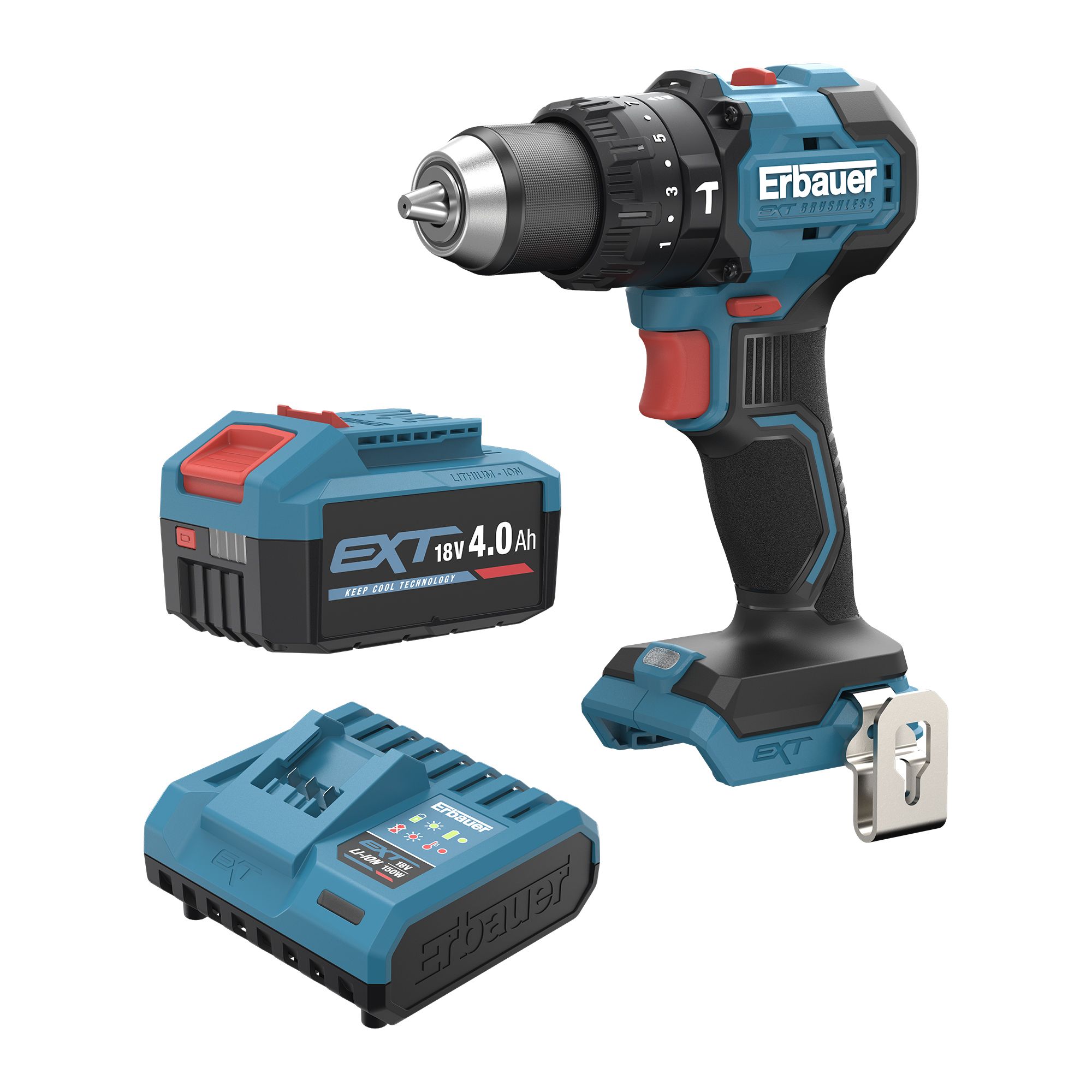 Erbauer 18V Li-ion EXT Keep Cool Brushless V2 Cordless Combi drill (1 x 4Ah) - ERI1092COM
