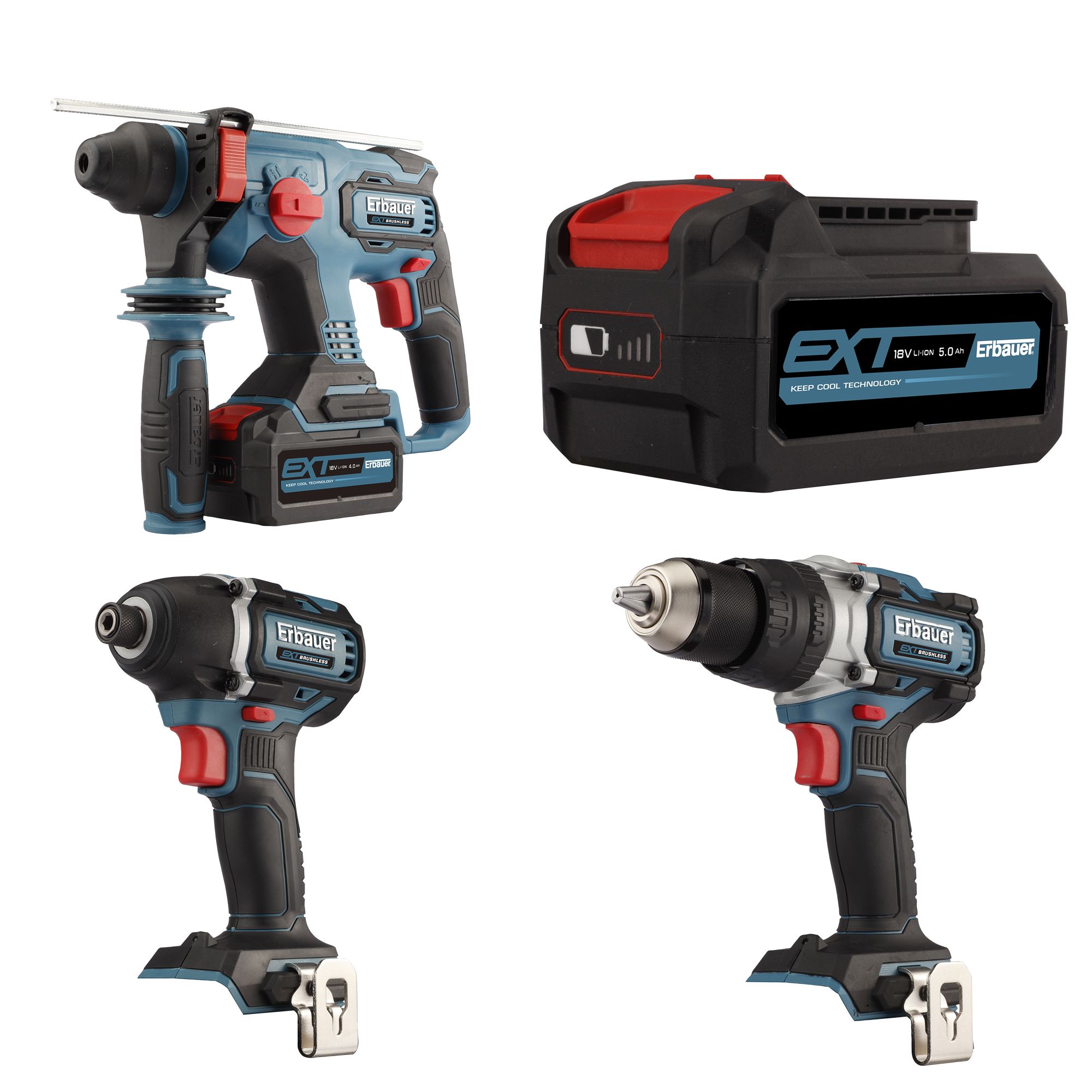 Erbauer EXT 18V 5Ah Li ion Cordless 3 piece Power tool kit DIY