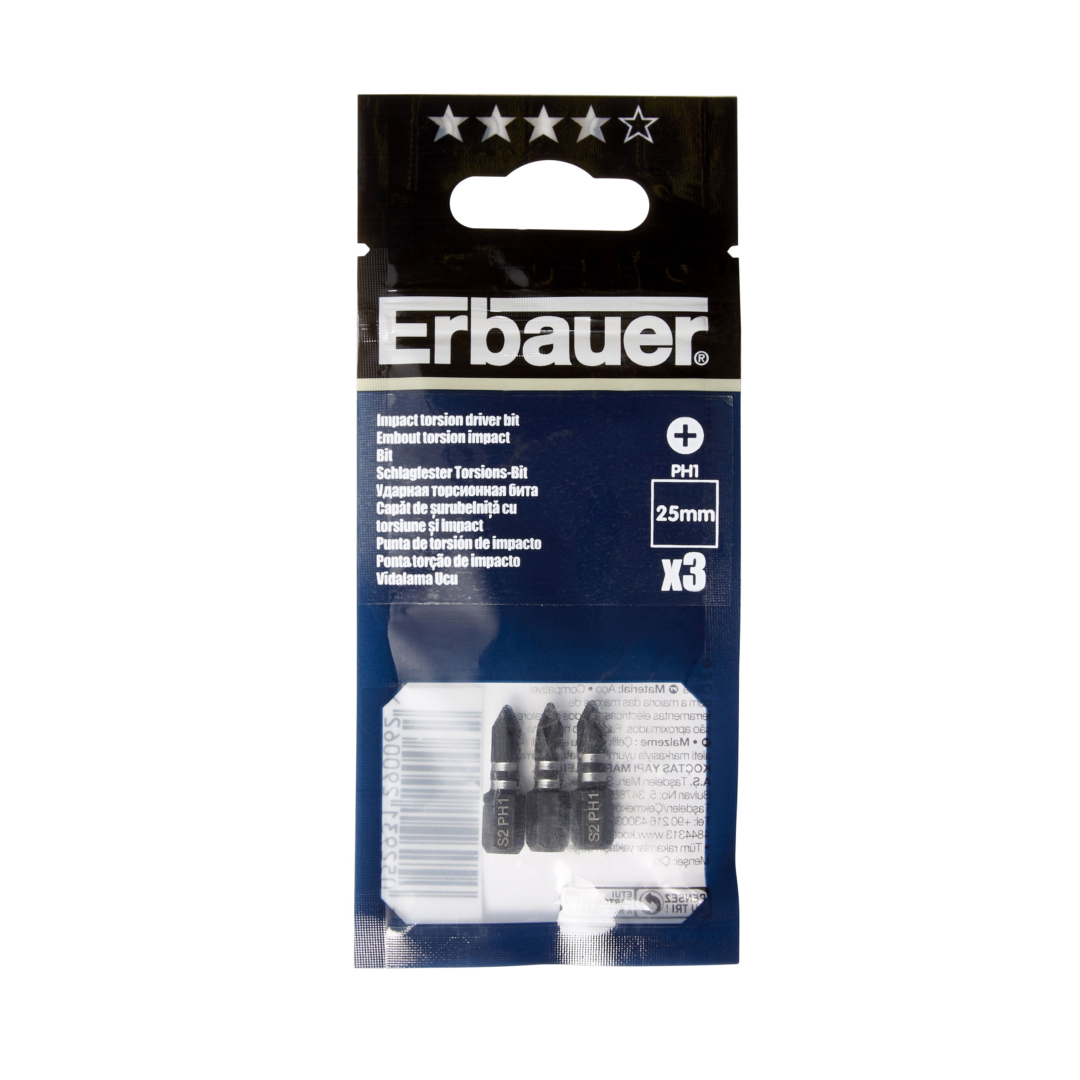 Erbauer PH1 Impact Screwdriver Bits (L)25mm, Pack Of 3 | DIY At B&Q