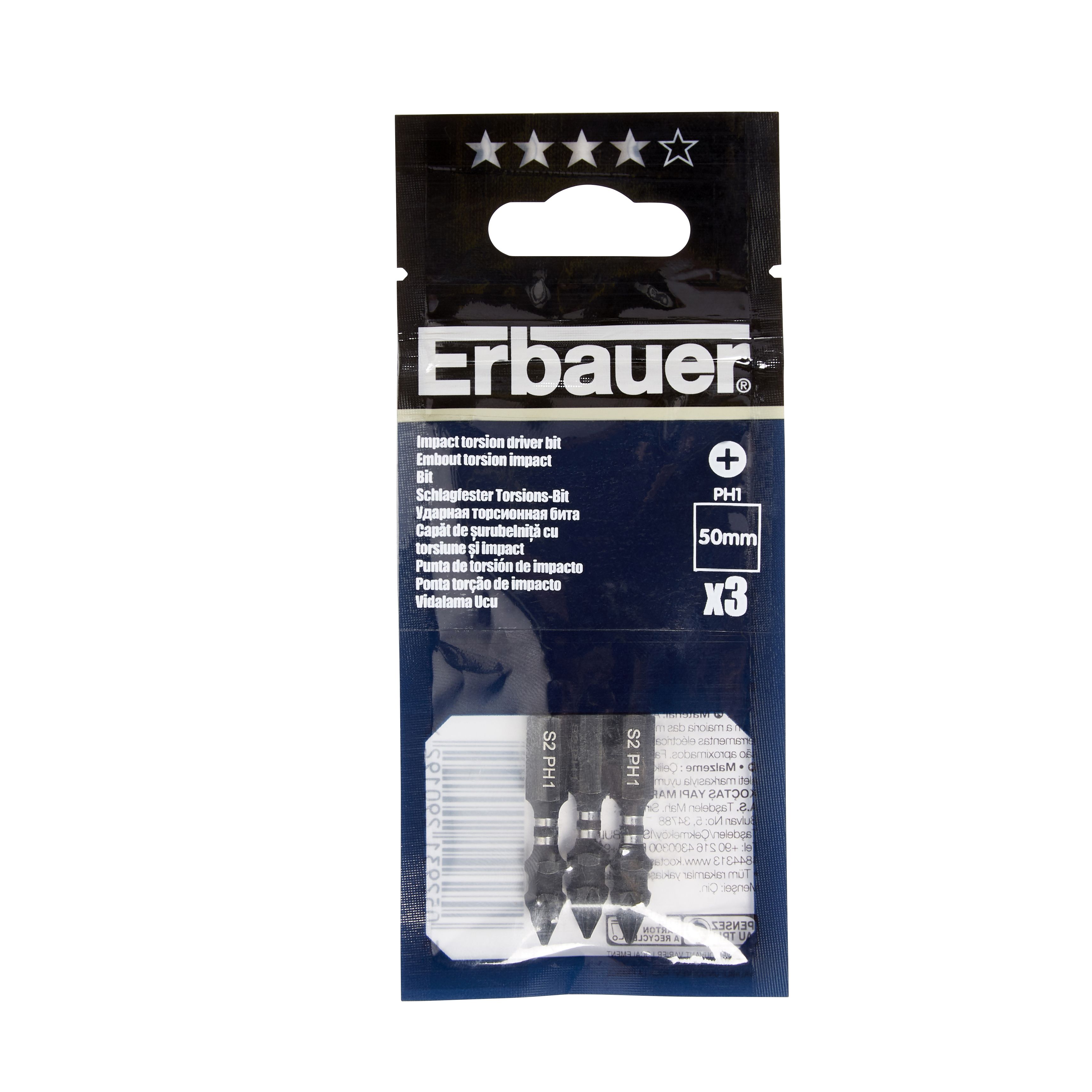 Erbauer PH1 Impact Screwdriver bits (L)50mm, Pack of 3 DIY at B&Q