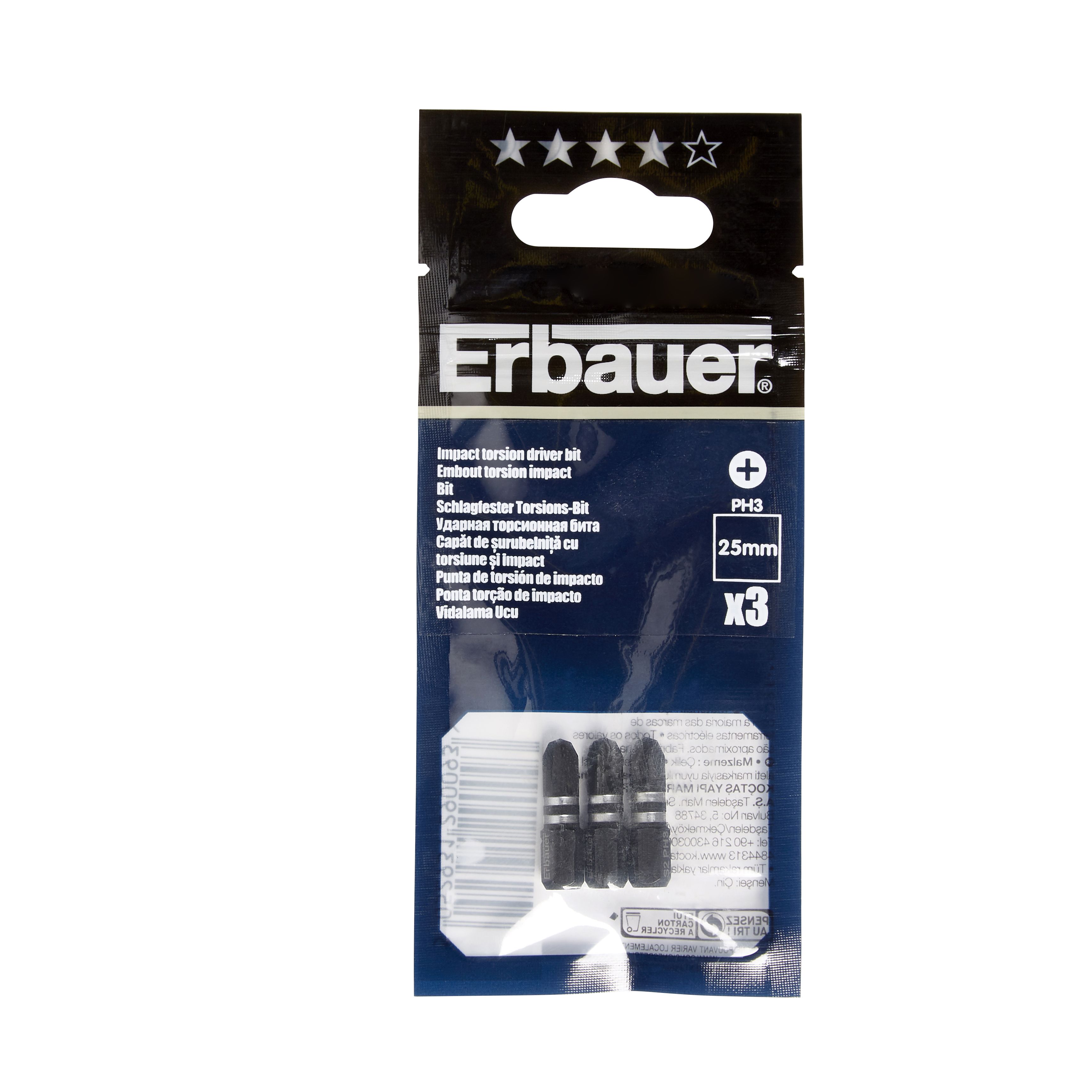 Erbauer PH3 Impact Screwdriver Bits 25mm, Pack Of 3 | DIY At B&Q