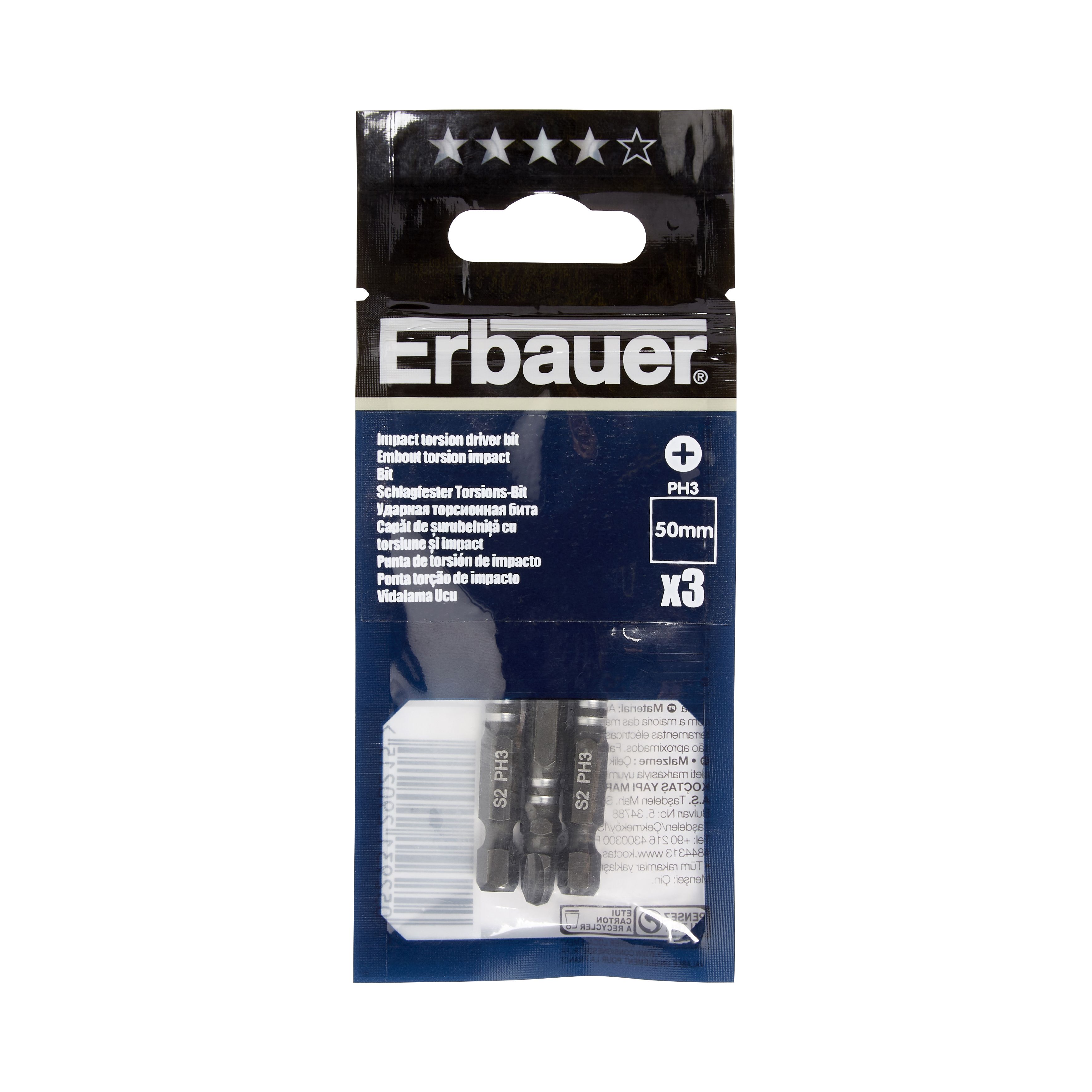 Erbauer PH3 Impact Screwdriver bits L 50mm Pack of 3 DIY at B Q