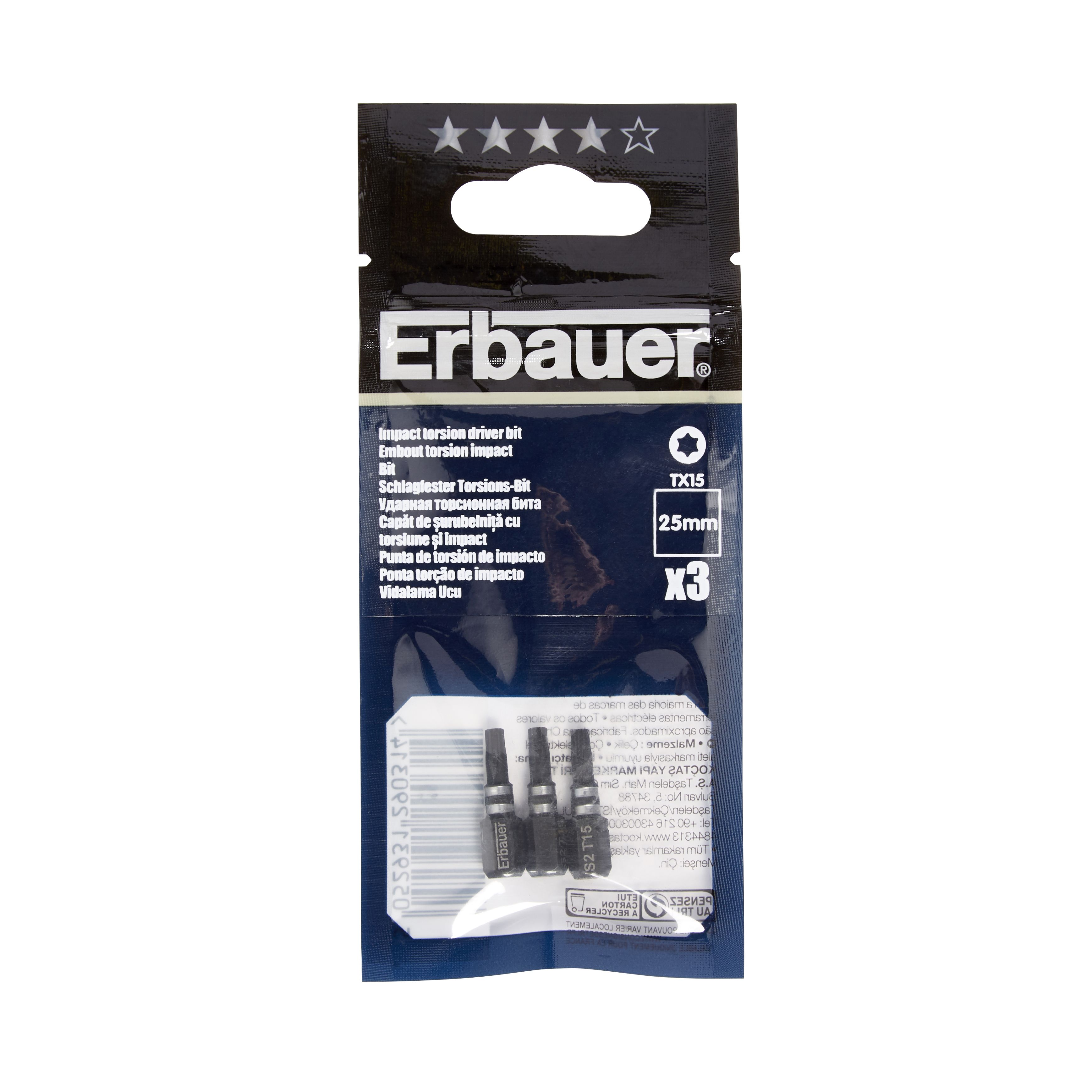 Erbauer TX15 Impact Screwdriver bits (L)25mm, Pack of 3 DIY at B&Q