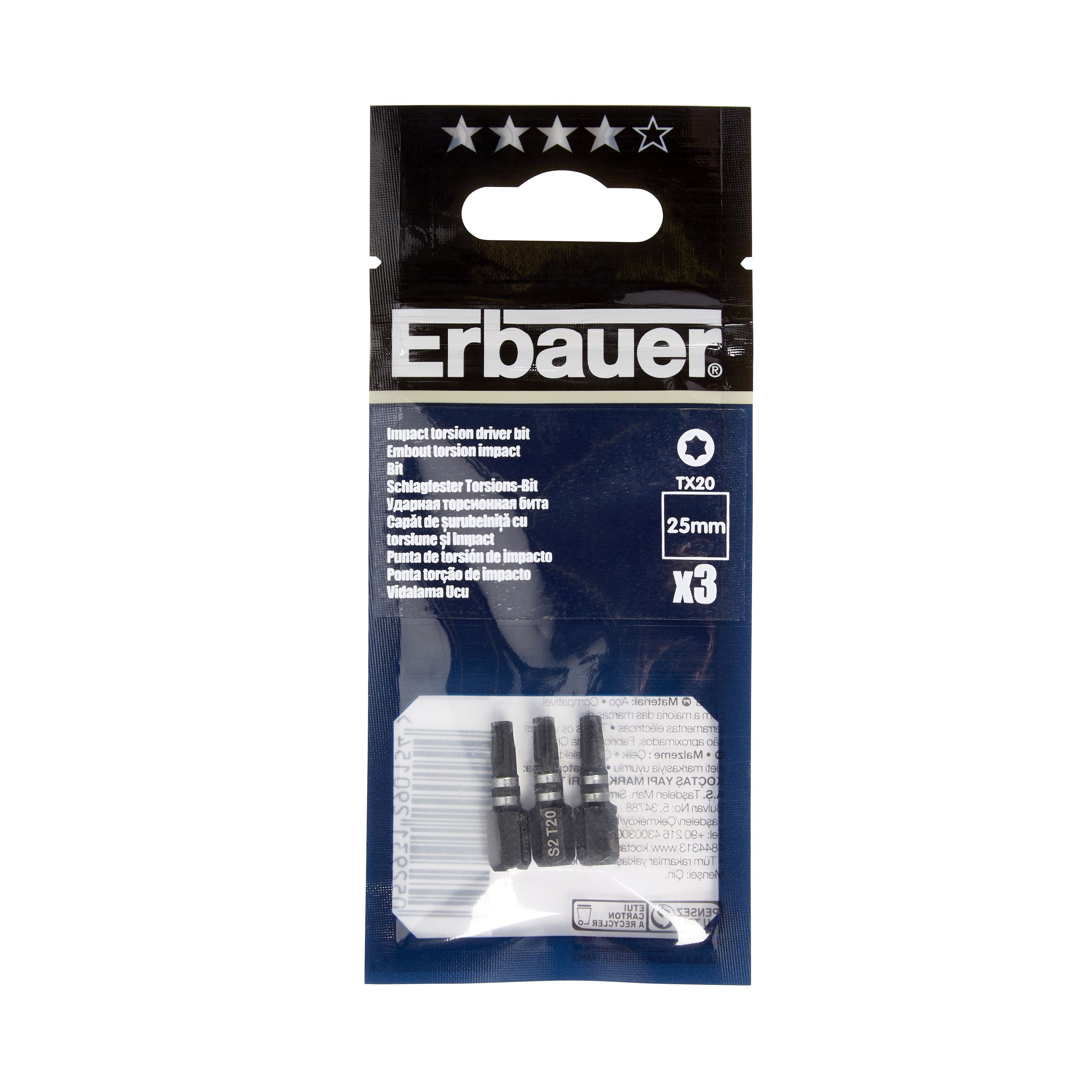 Erbauer TX20 Impact Screwdriver bits L 25mm Pack of 3 DIY at B Q