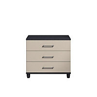 Eris Gloss black & pale grey 3 Drawer Chest of drawers (H)712mm (W)604mm (D)424mm