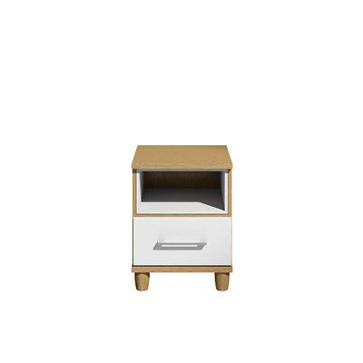 Eris Gloss white oak effect 1 Drawer Bedside chest (H)517mm (W)404mm (D)424mm