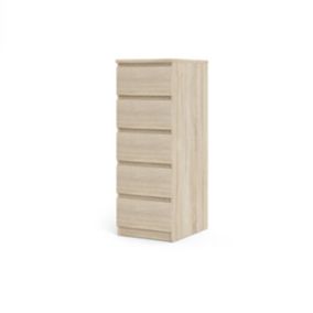 Esla High gloss oak effect Chipboard 5 Drawer Chest of drawers (H)1100mm (W)400mm (D)500mm
