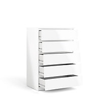Esla High gloss white 5 Drawer Wide Chest (H)1110mm (W)770mm (D)500mm