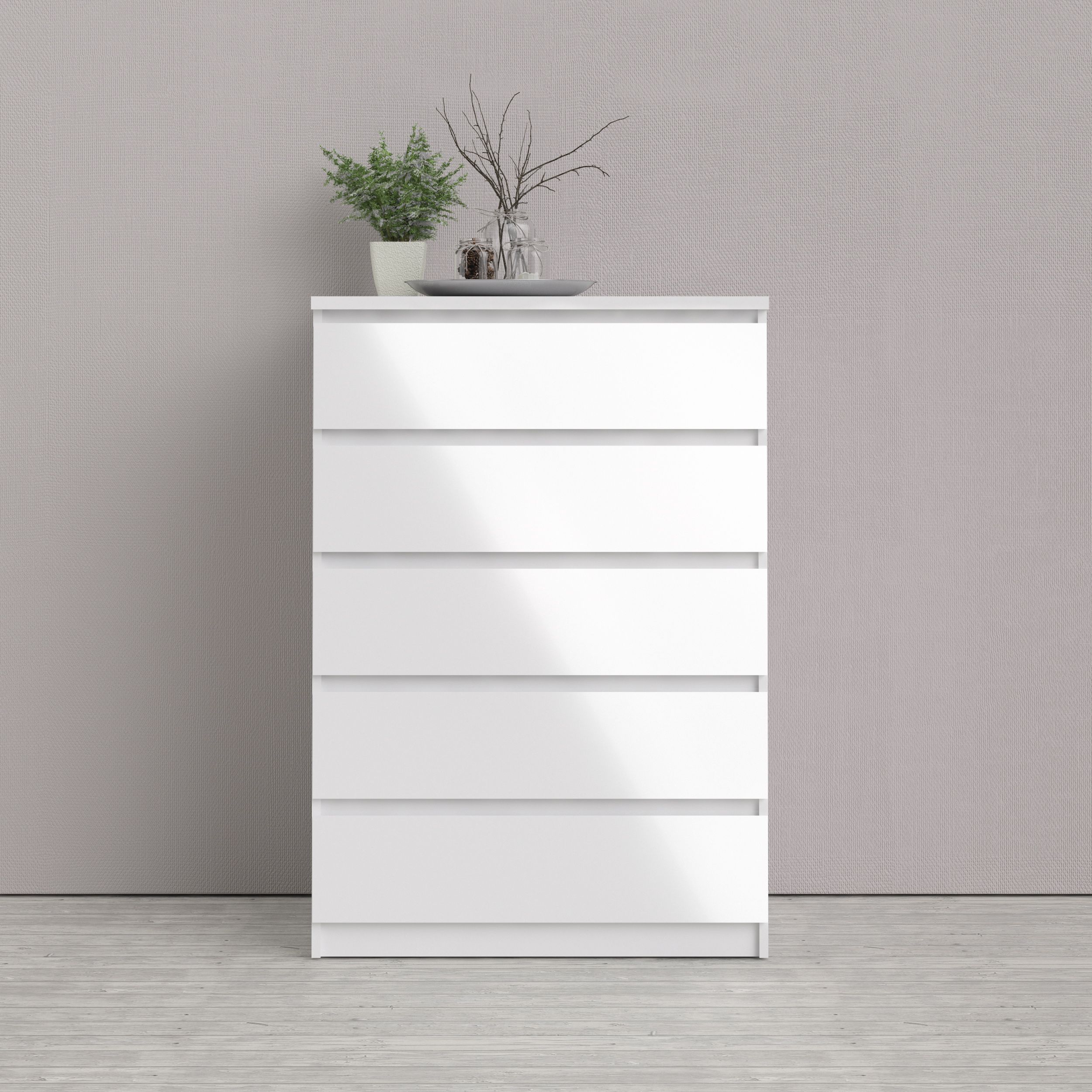 Esla High gloss white 5 Drawer Wide Chest of drawers (H)1110mm (W)770mm (D)500mm
