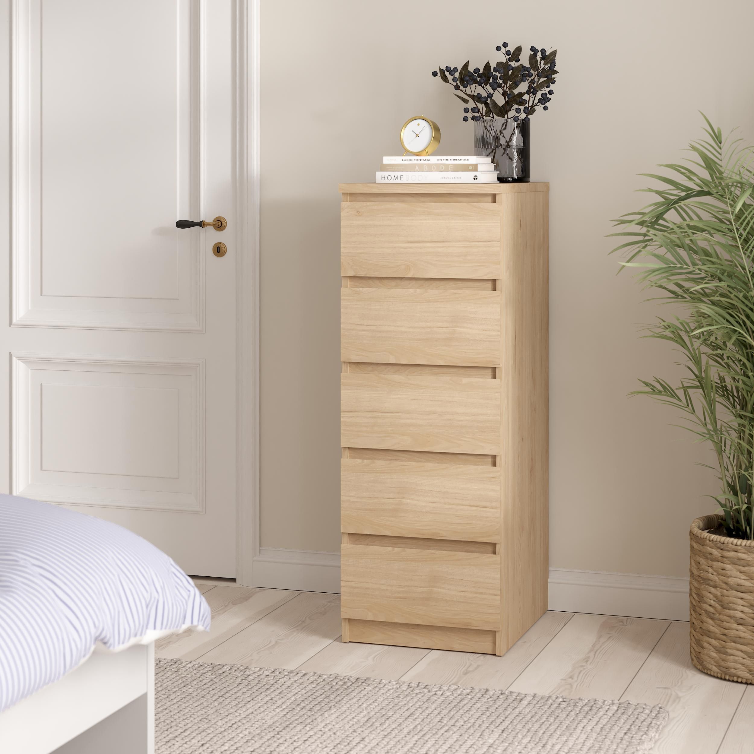 Esla Matt jackson hickory 5 Drawer Tall Chest (H)1113mm (W)404mm