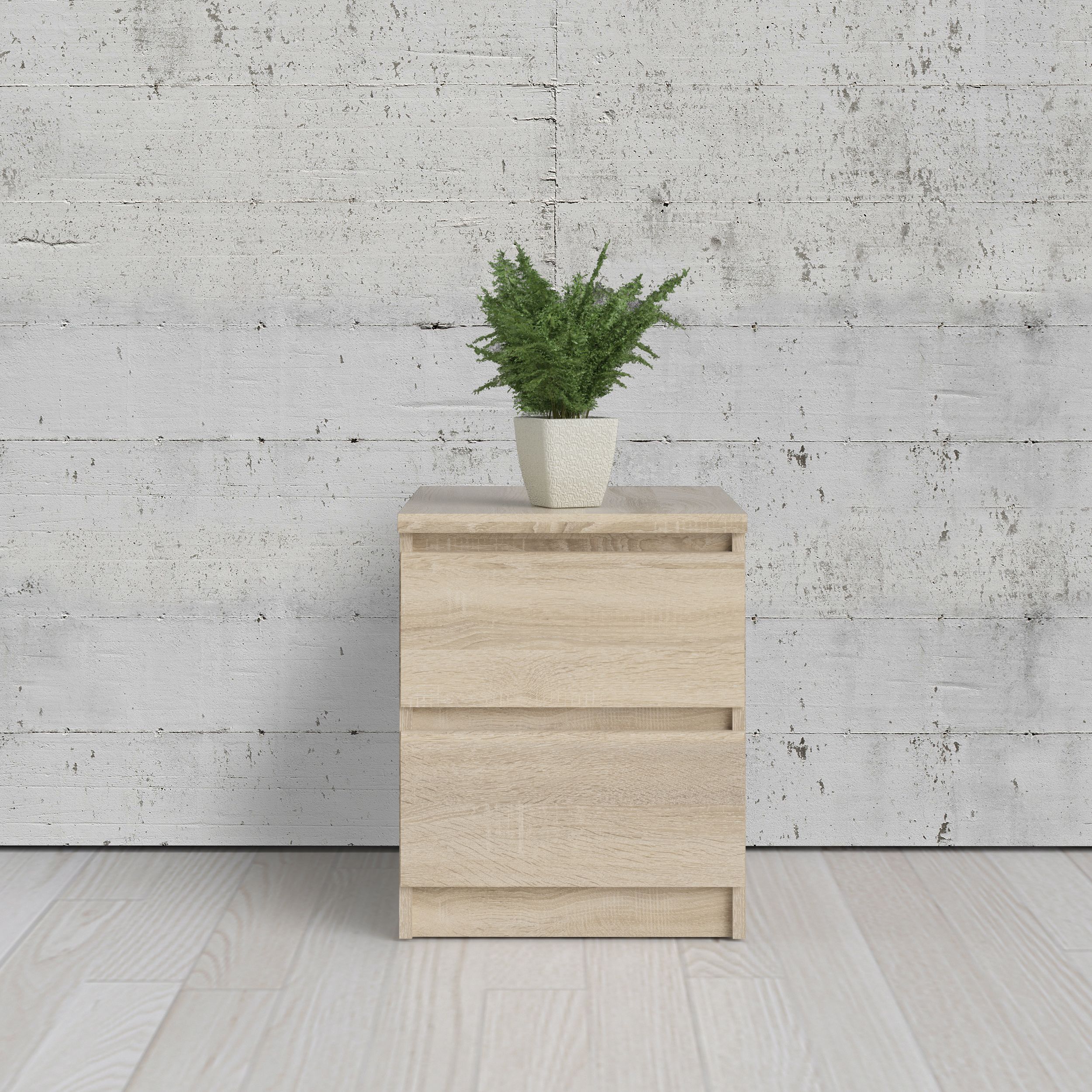 Esla Matt oak effect 2 Drawer Bedside table (H)500mm (W)400mm (D)500mm